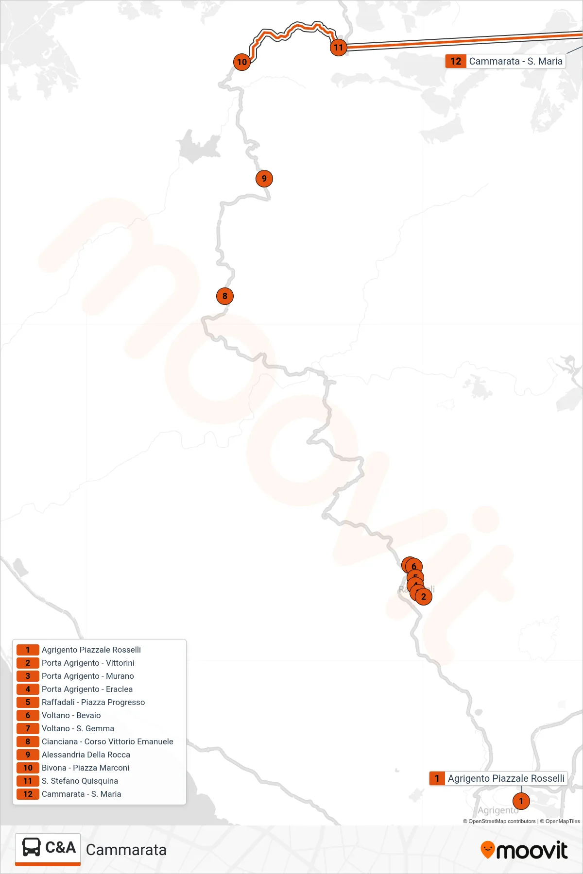 Linea C&A bus (Cammarata) - Percorsi e fermate sulla mappa