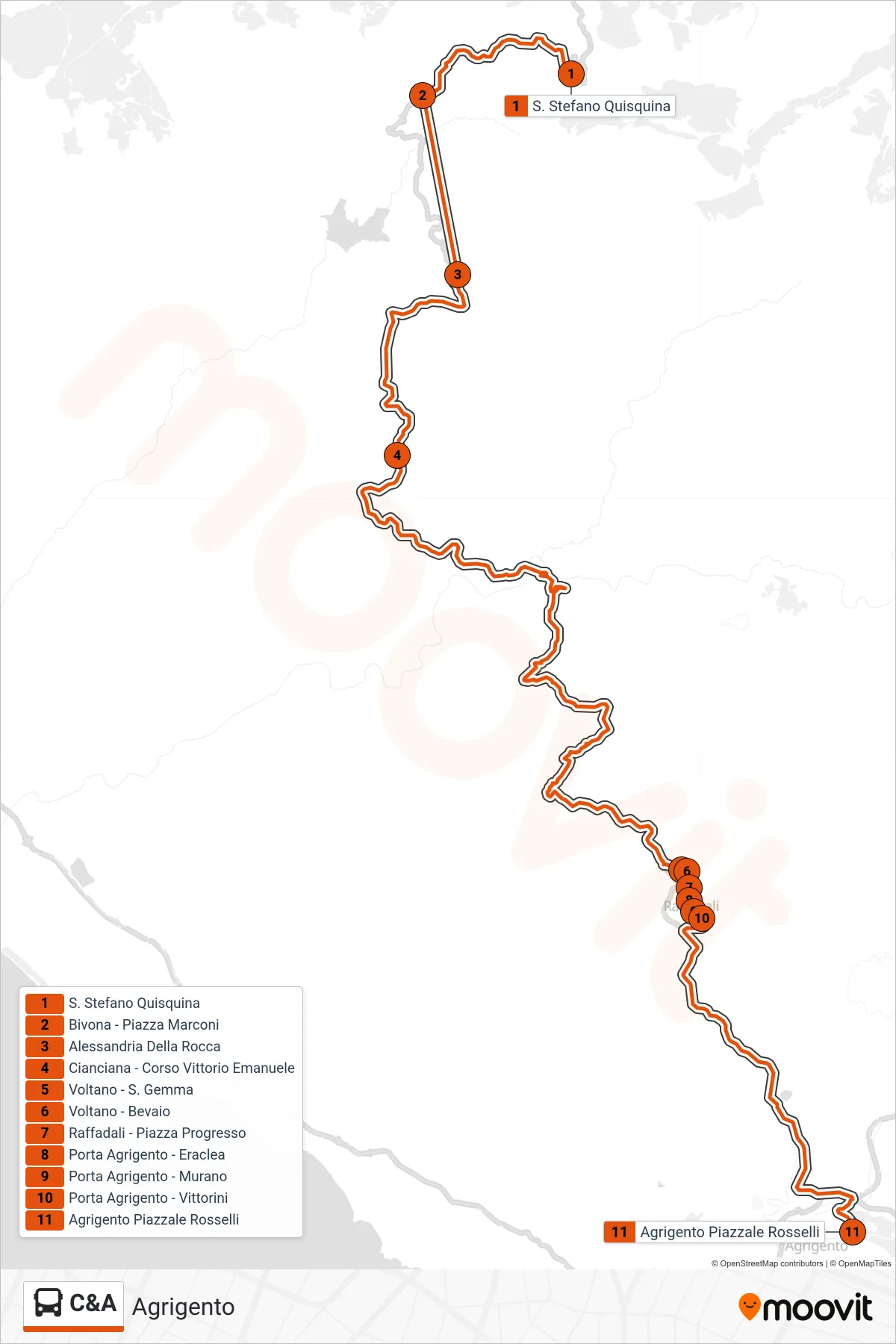 Linea C&A bus (Agrigento) - Percorsi e fermate sulla mappa