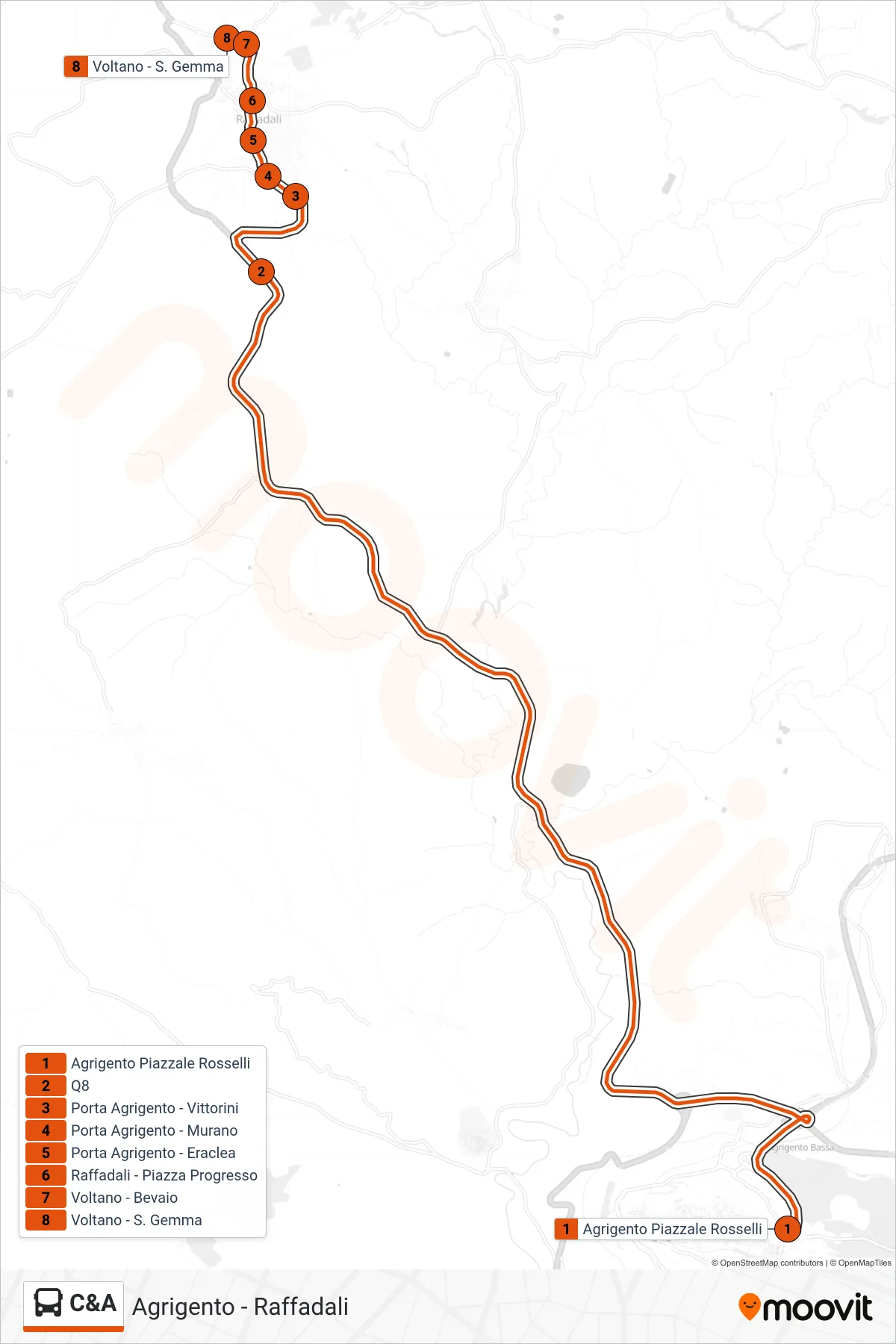 Linea C&A bus (Raffadali) - Percorsi e fermate sulla mappa