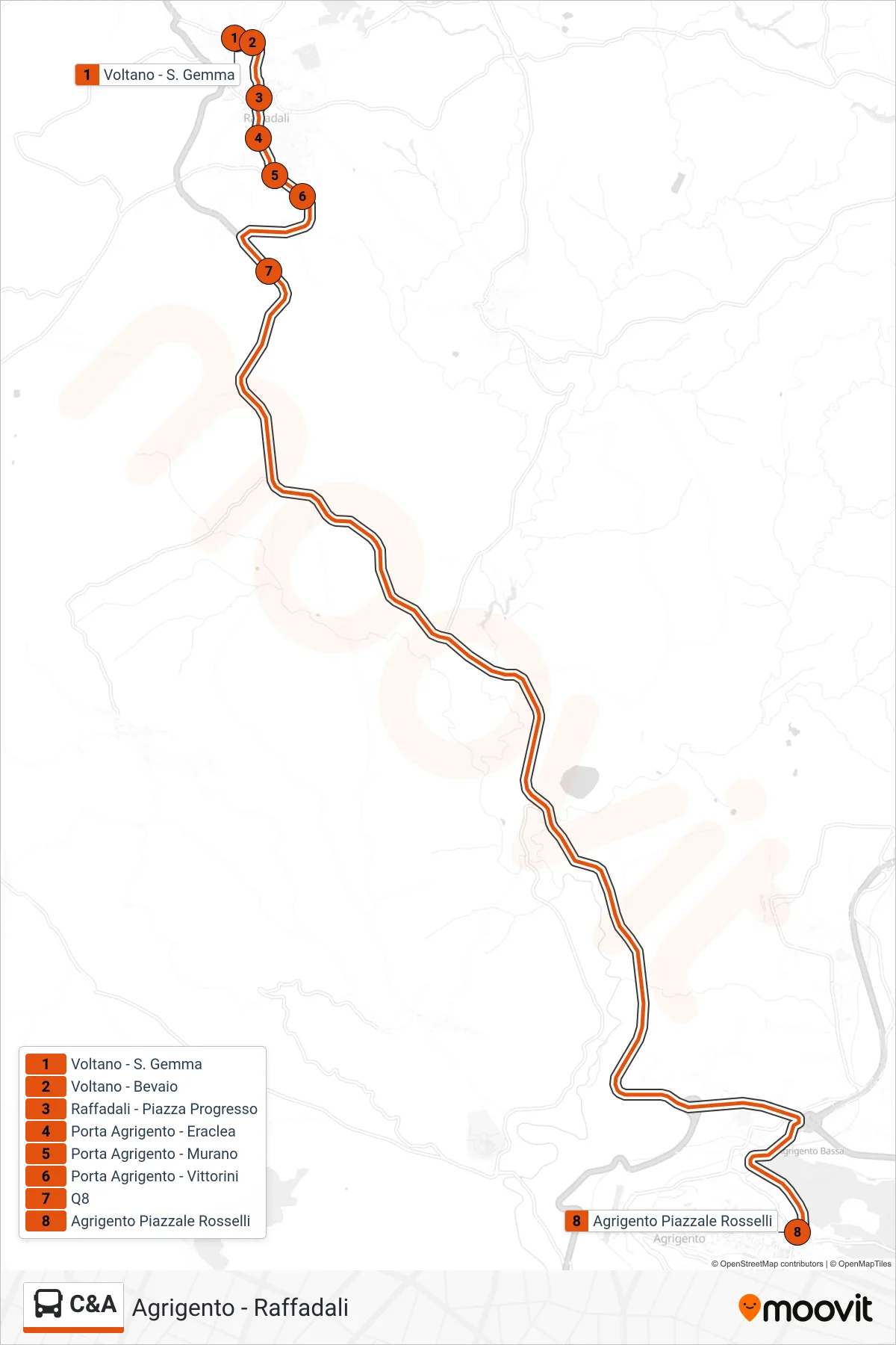 Linea C&A bus (Agrigento) - Percorsi e fermate sulla mappa
