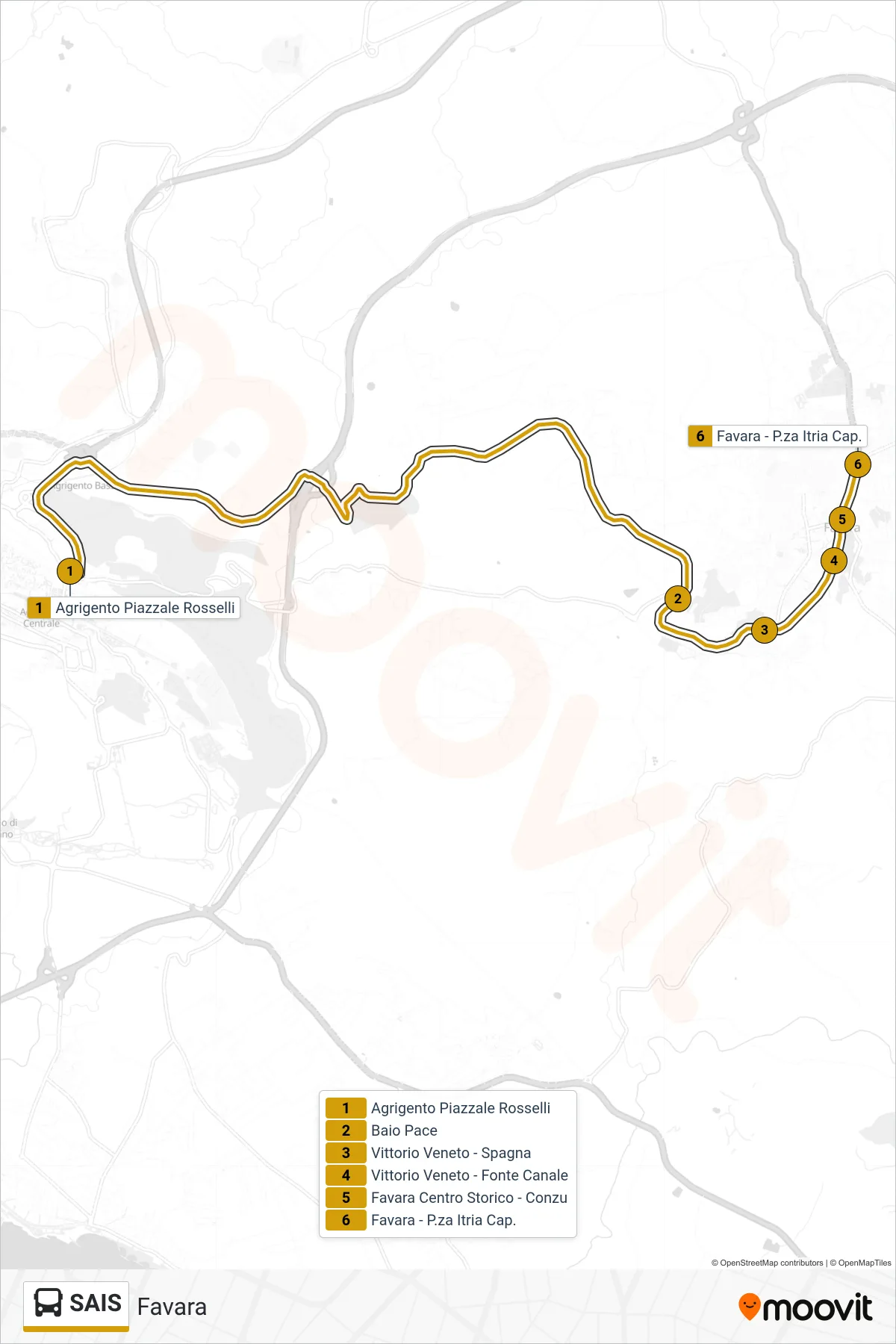 Linea SAIS  bus (Favara) - Percorsi e fermate sulla mappa