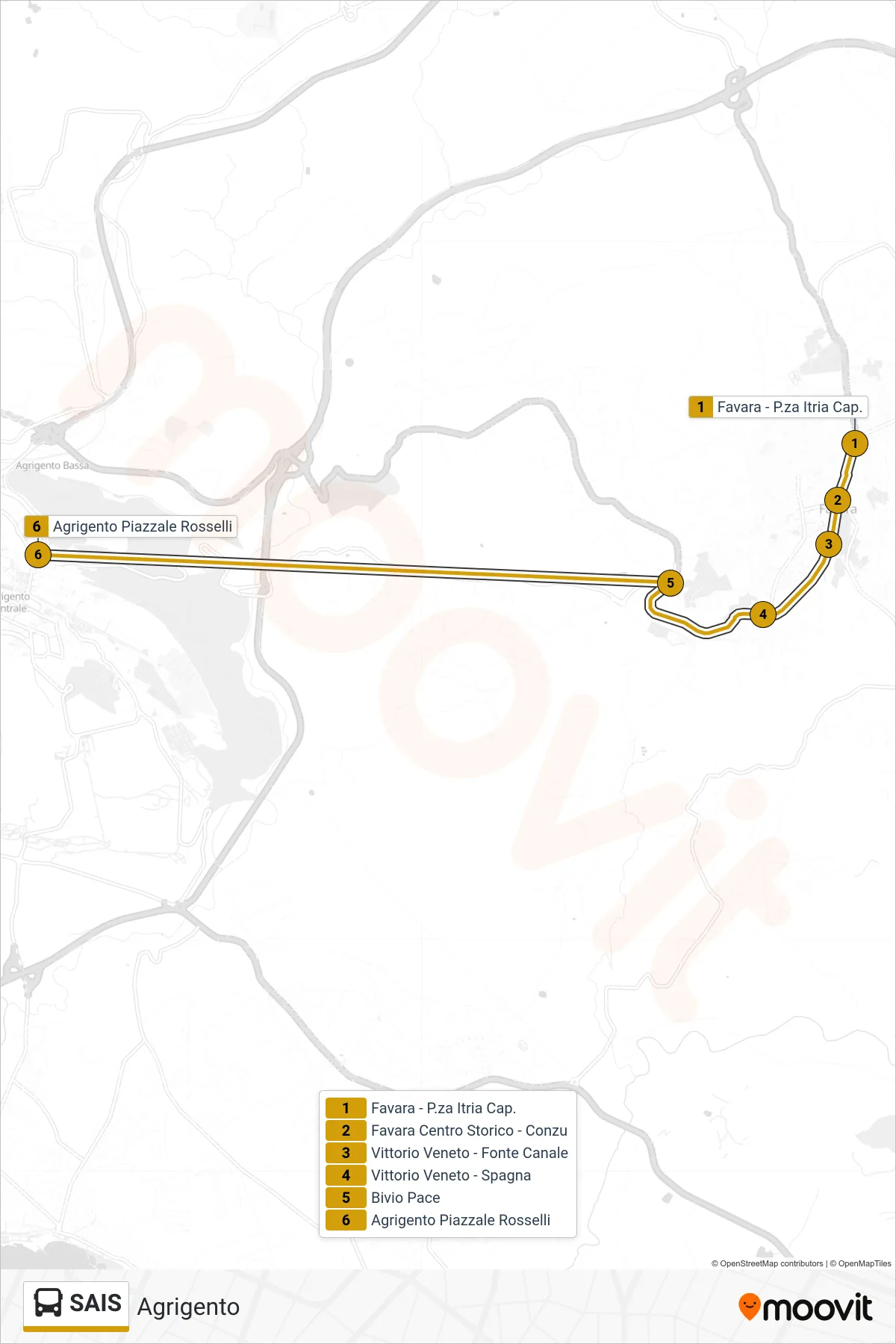 Linea SAIS bus (Agrigento) - Percorsi e fermate sulla mappa
