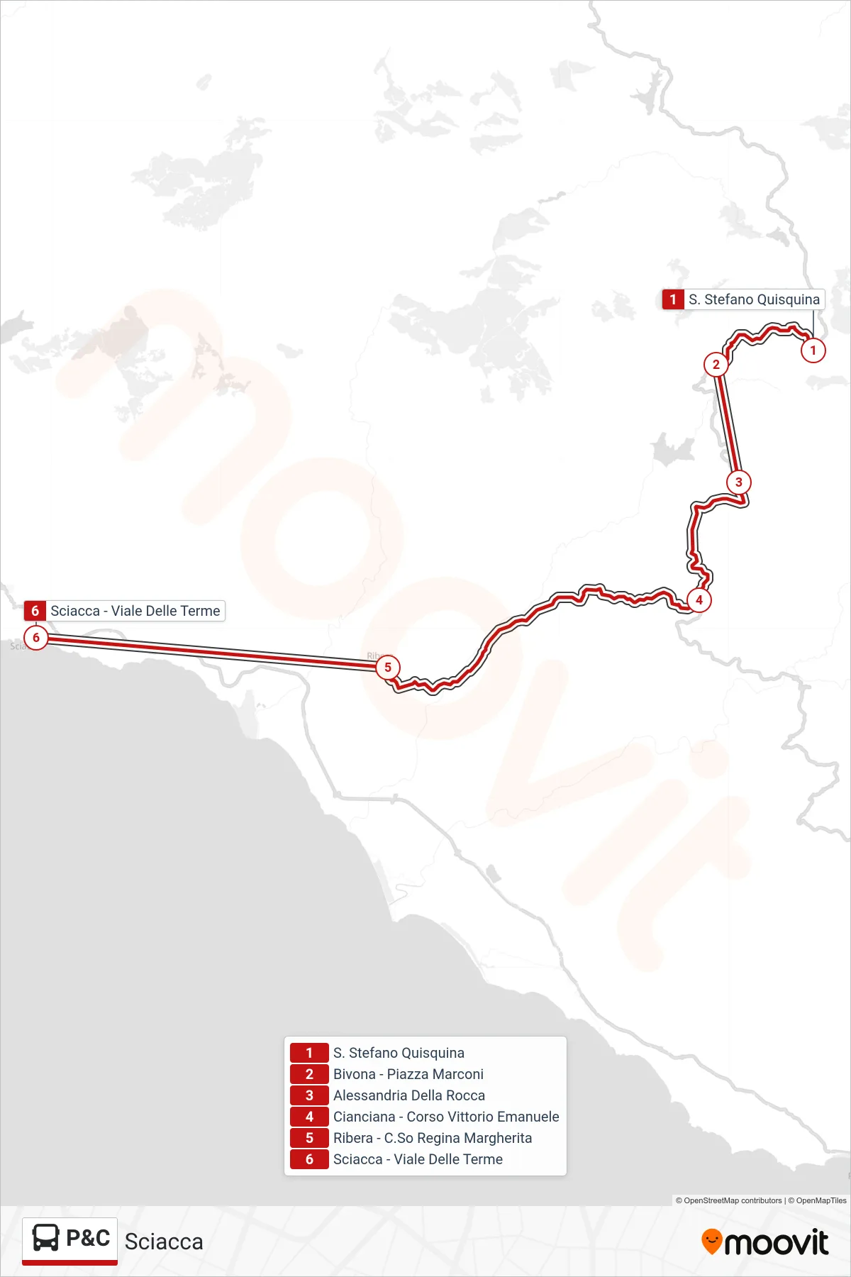 Linea P&C bus (Sciacca) - Percorsi e fermate sulla mappa