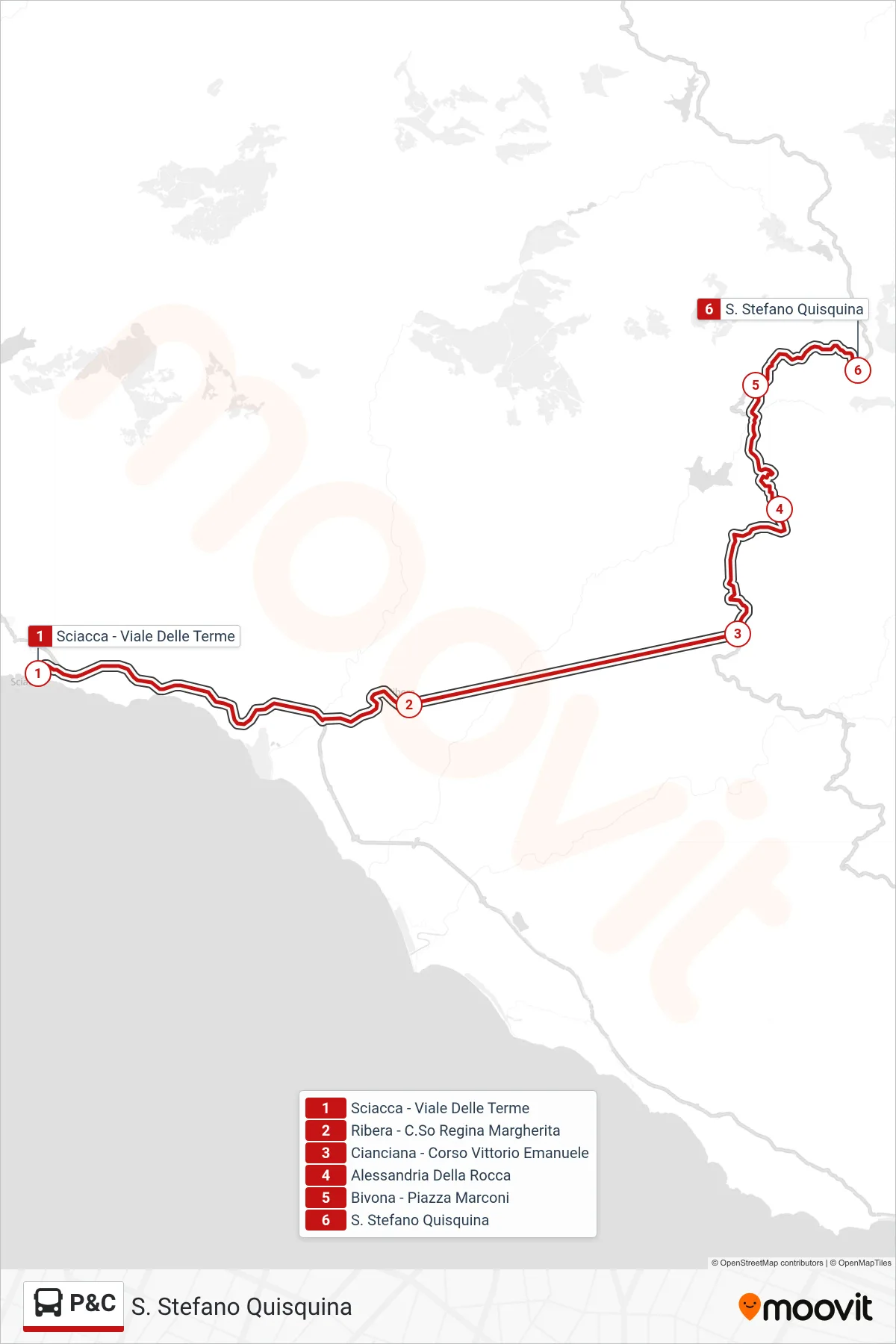 Linea P&C  bus (S. Stefano Quisquina) - Percorsi e fermate sulla mappa