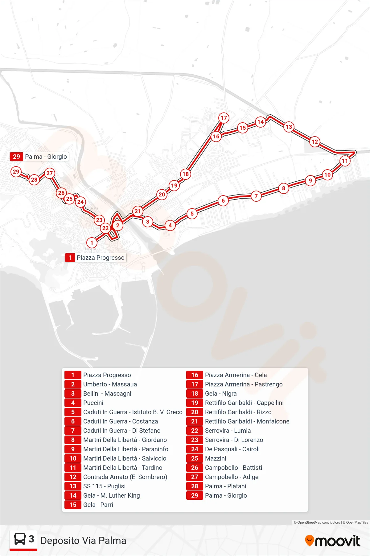 Linea 3 bus (Deposito Via Palma) - Percorsi e fermate sulla mappa