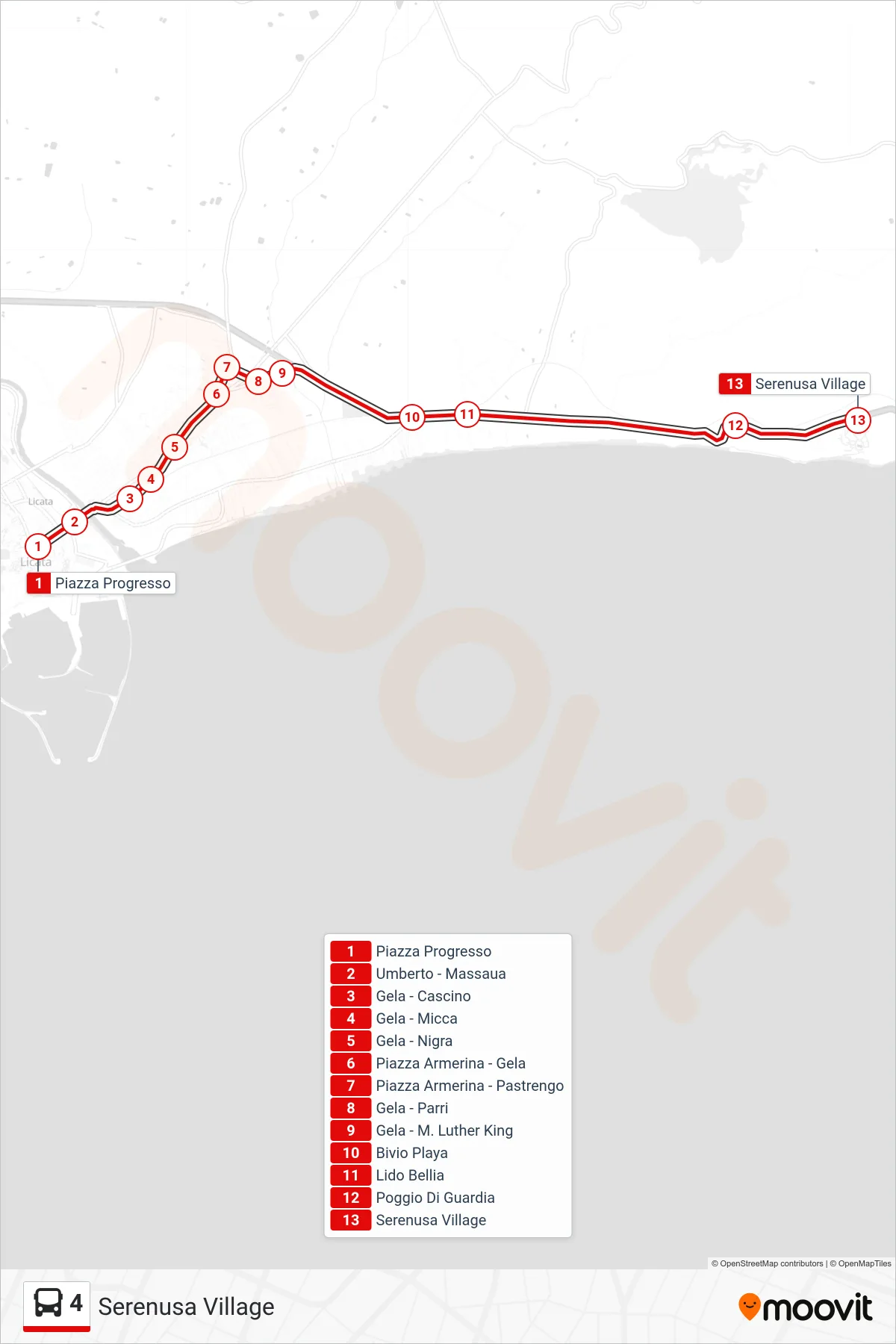 Linea 4 bus (Serenusa Village) - Percorsi e fermate sulla mappa