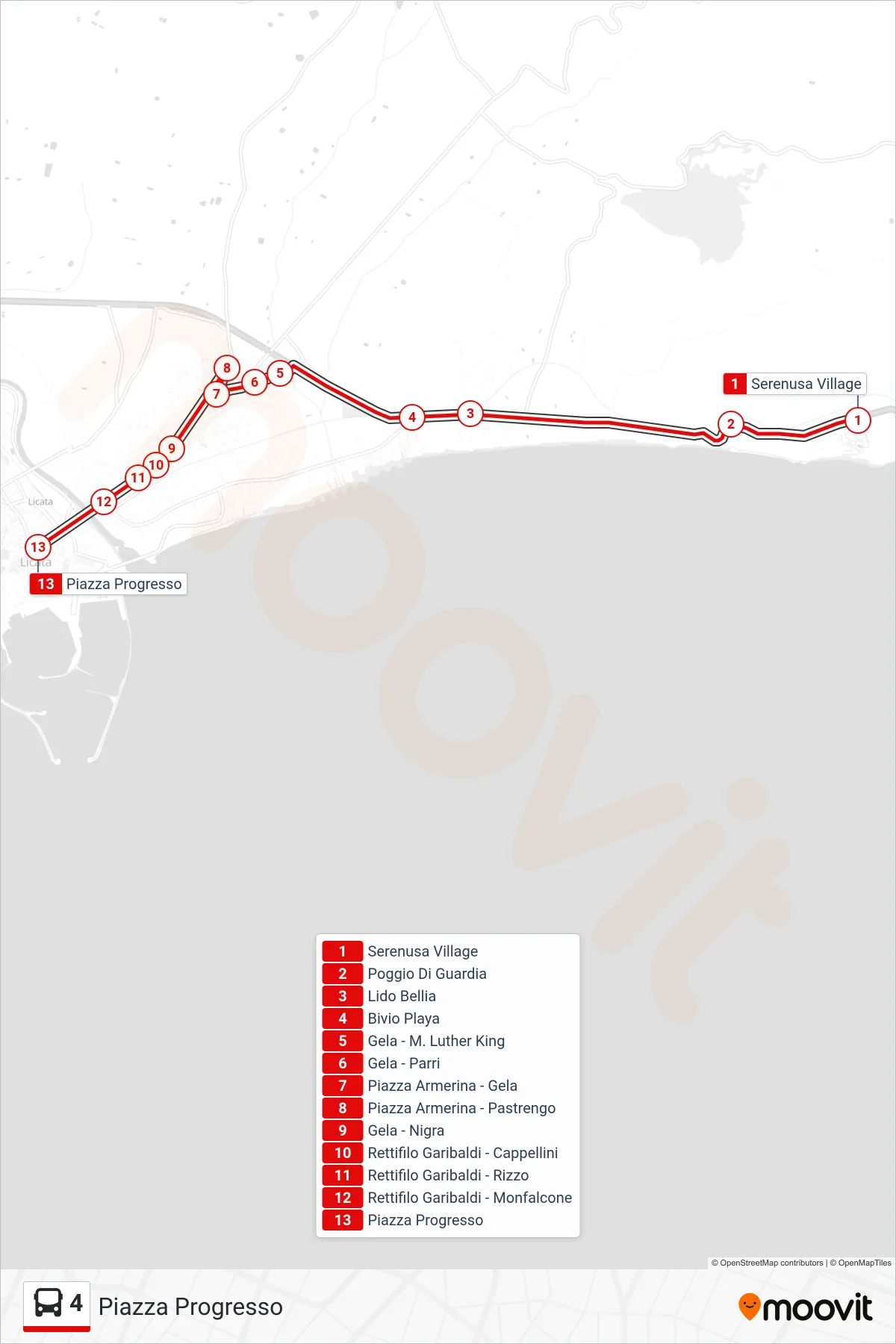Linea 4  bus (Piazza Progresso) - Percorsi e fermate sulla mappa