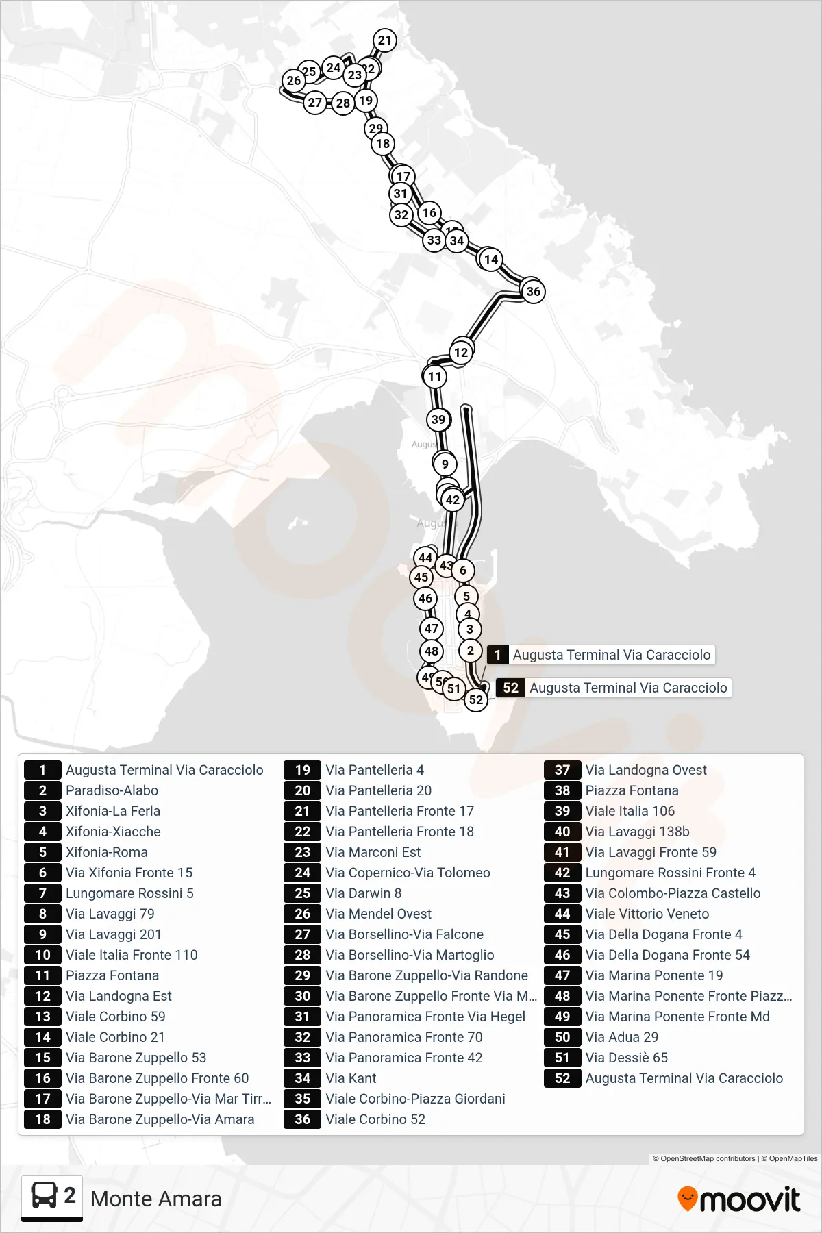 Linea 2 bus (Monte Amara) - Percorsi e fermate sulla mappa