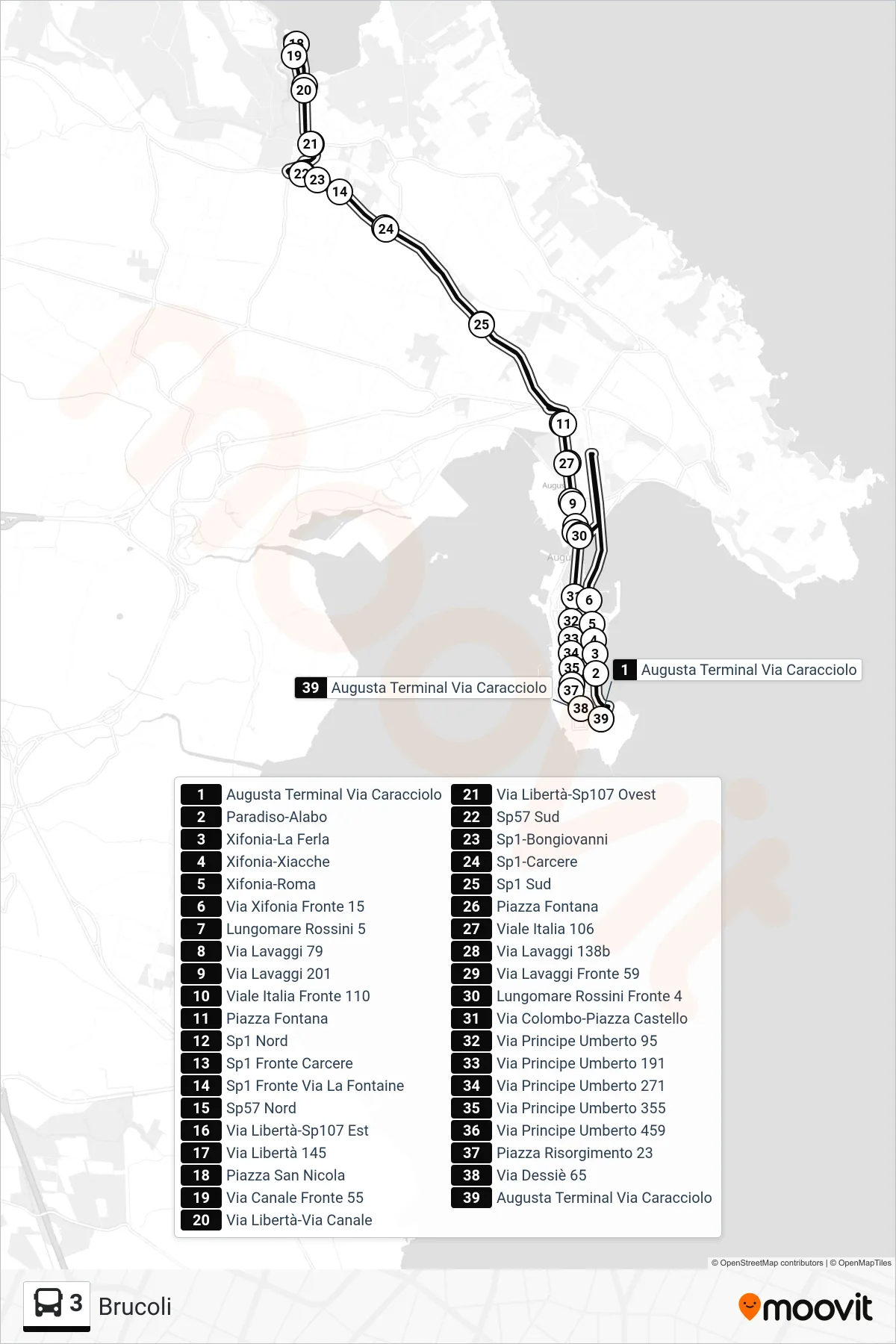 Linea 3 bus (Brucoli) - Percorsi e fermate sulla mappa
