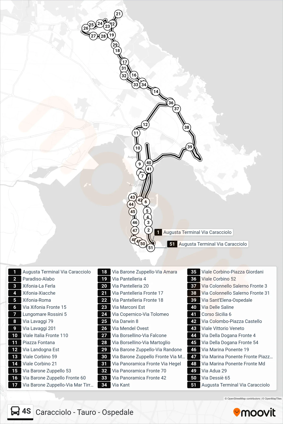 Linea 4S bus (Monte Amara - Monte Sant'Elena - Ospedale) - Percorsi e fermate sulla mappa