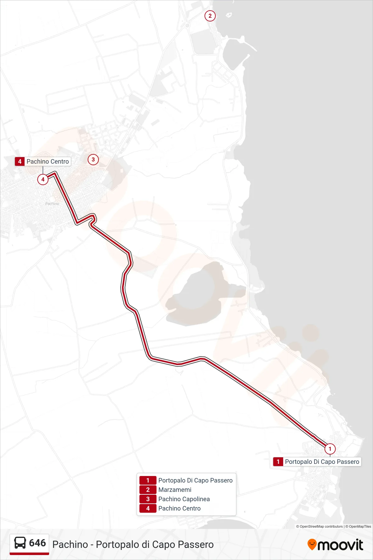 Linea 646 bus (Pachino) - Percorsi e fermate sulla mappa