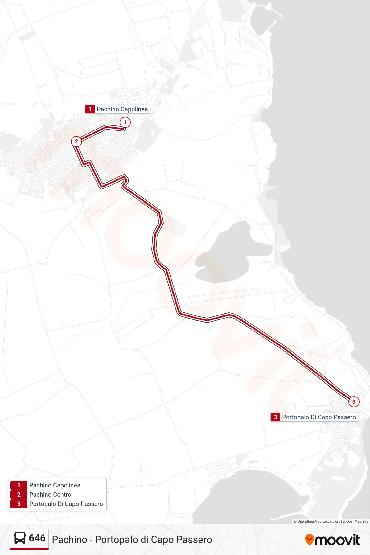 Linea 646  bus (Portopalo di Capo Passero) - Percorsi e fermate sulla mappa