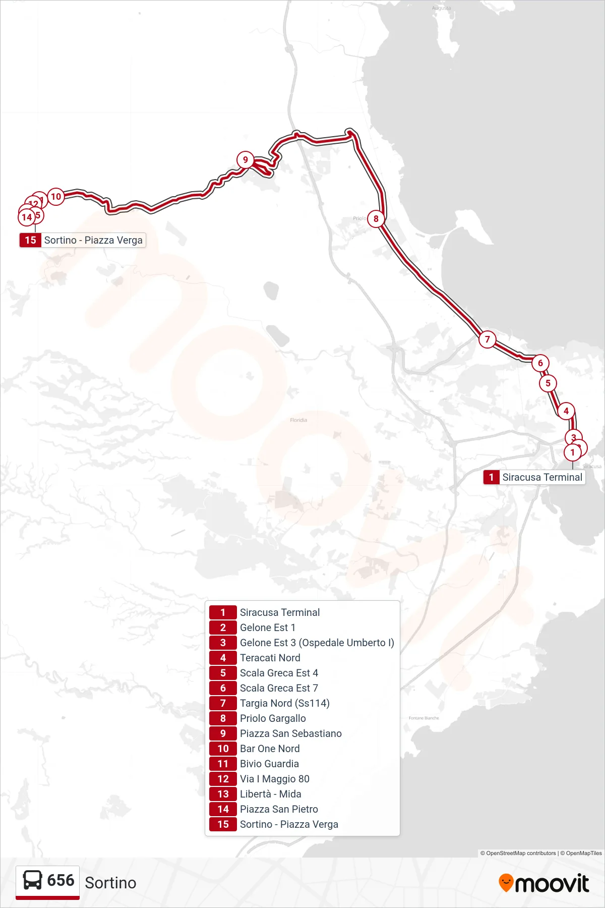 Linea 656  bus (Sortino) - Percorsi e fermate sulla mappa