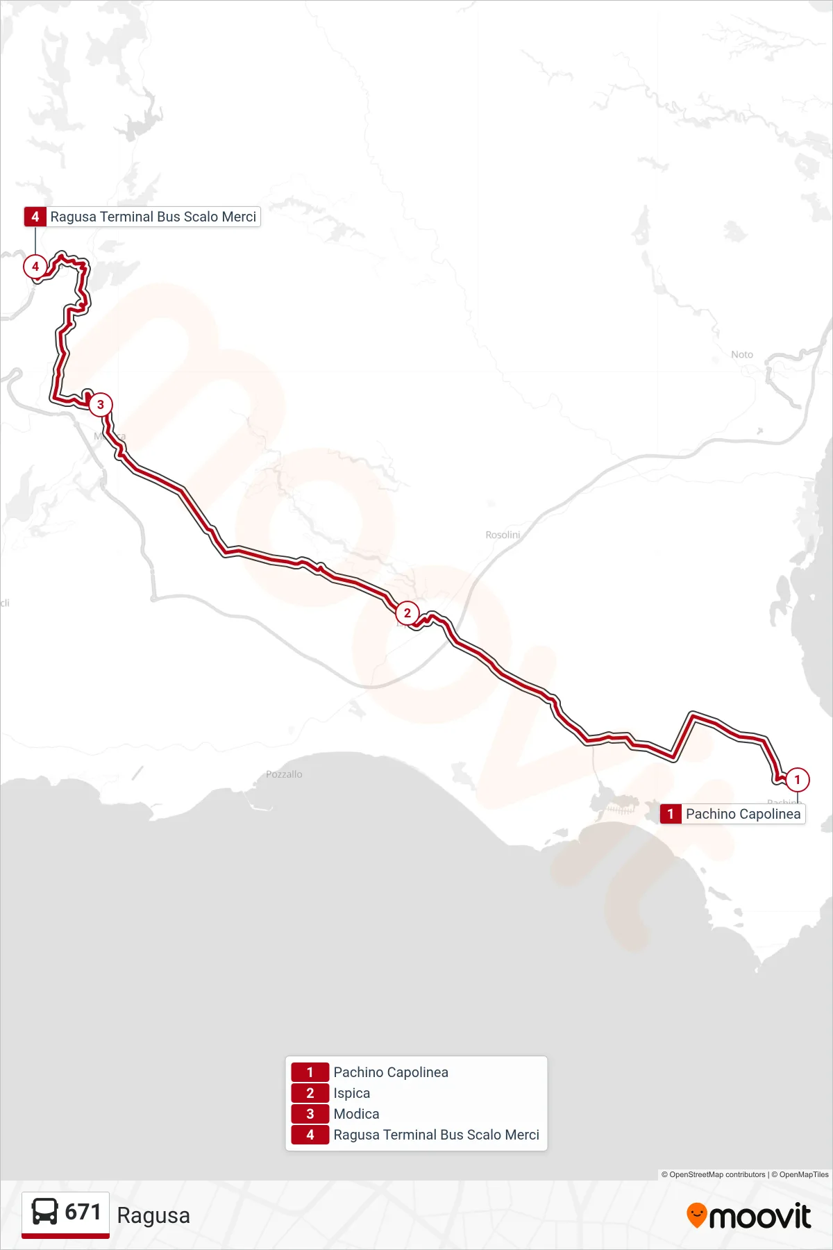 Linea 671 bus (Ragusa) - Percorsi e fermate sulla mappa