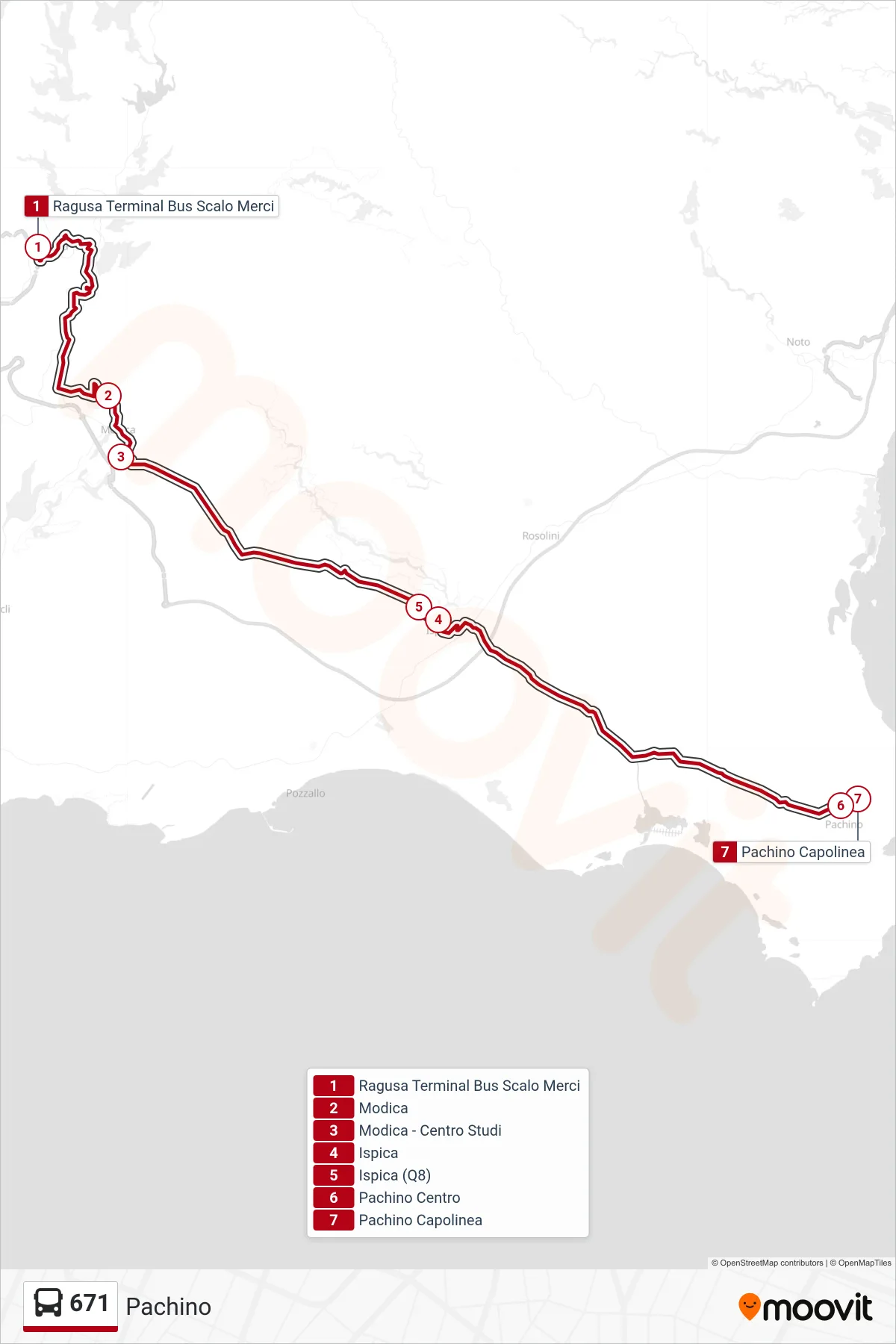 Linea 671  bus (Pachino) - Percorsi e fermate sulla mappa