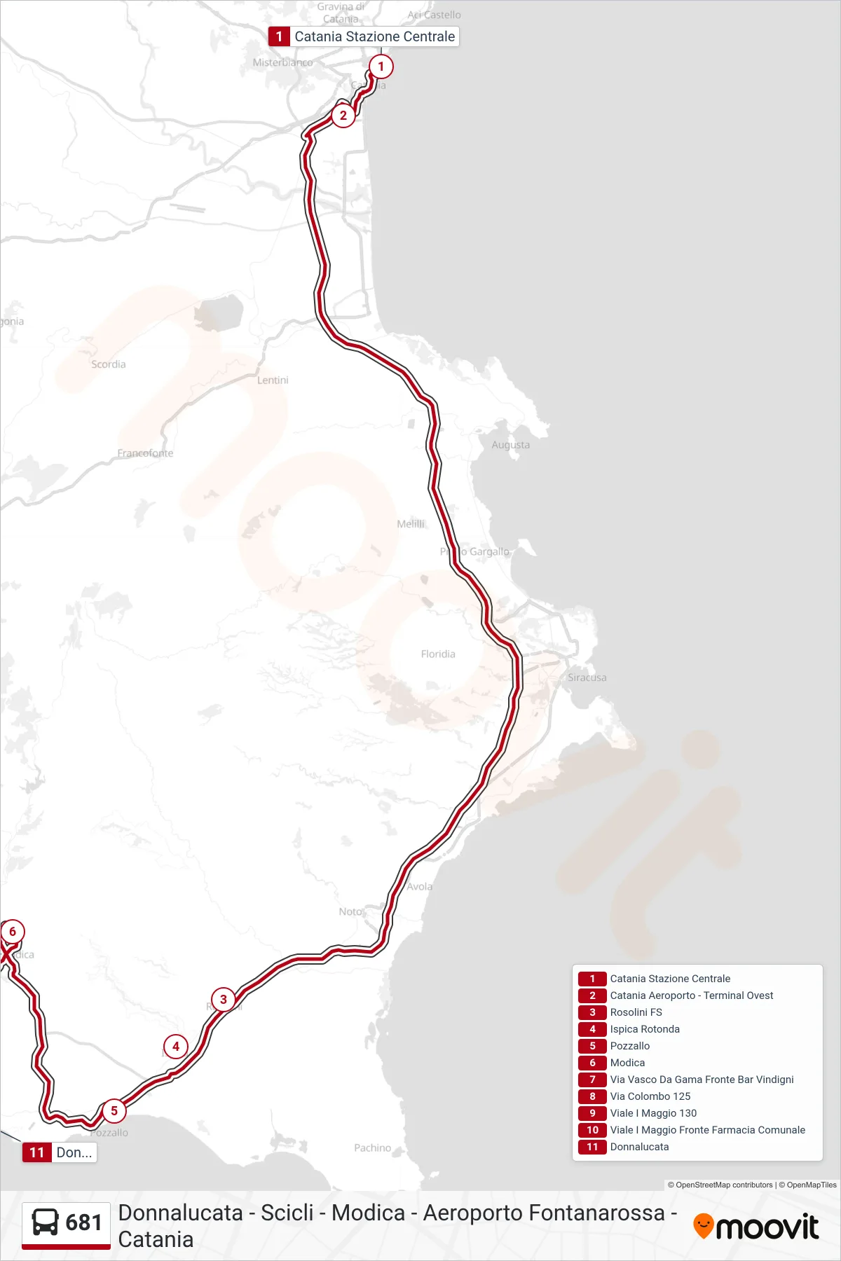 Linea 681 bus (Donnalucata) - Percorsi e fermate sulla mappa