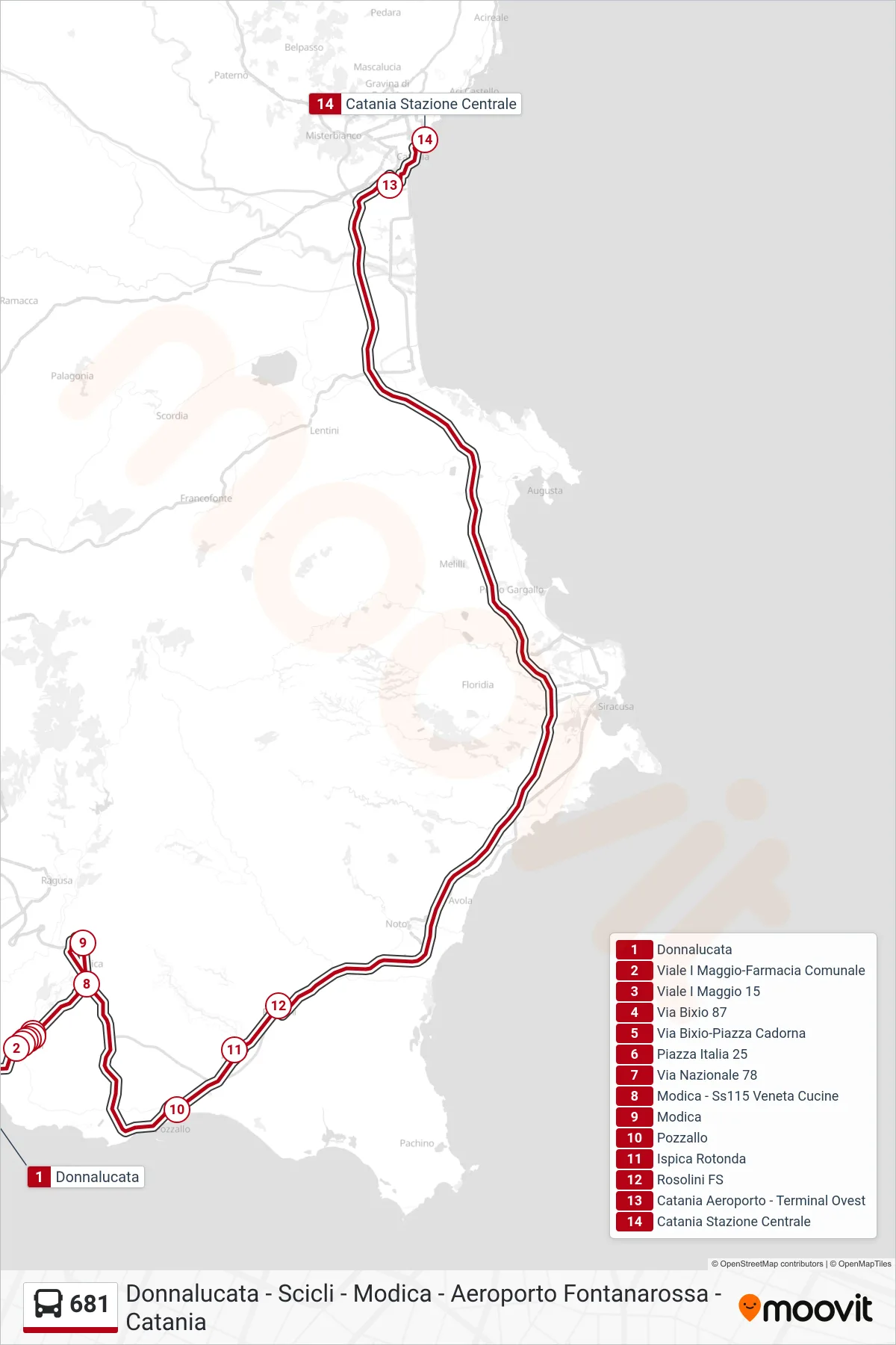 Linea 681  bus (Catania) - Percorsi e fermate sulla mappa