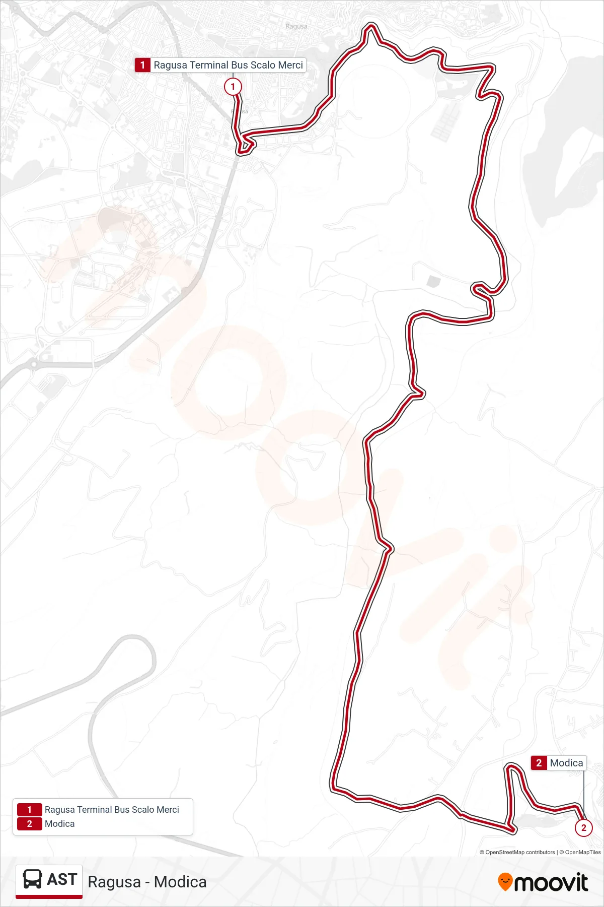 Linea AST bus (Modica) - Percorsi e fermate sulla mappa