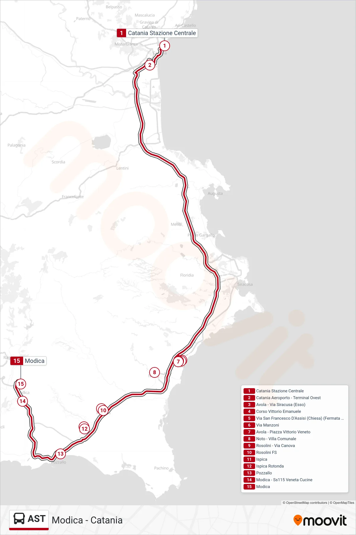 Linea AST  bus (Modica) - Percorsi e fermate sulla mappa