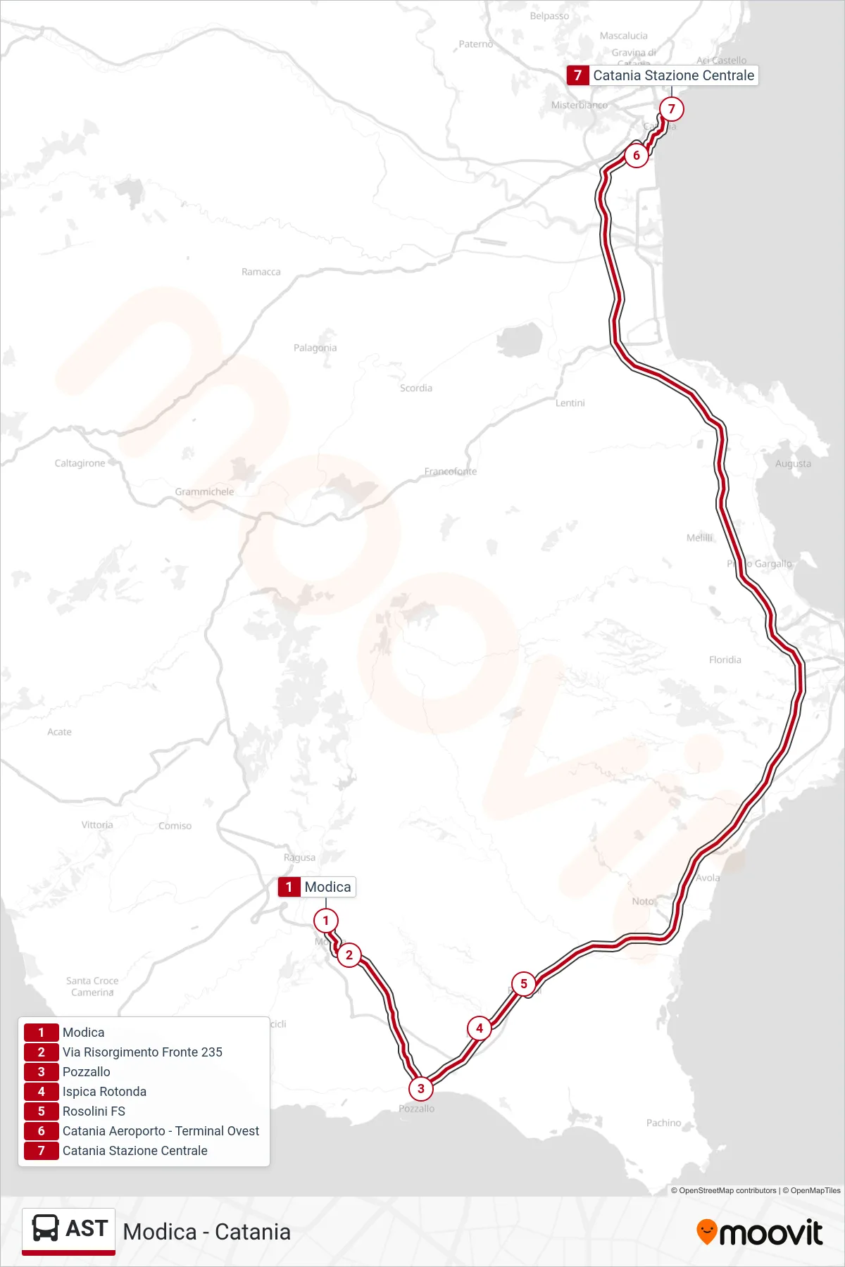 Linea AST bus (Catania) - Percorsi e fermate sulla mappa