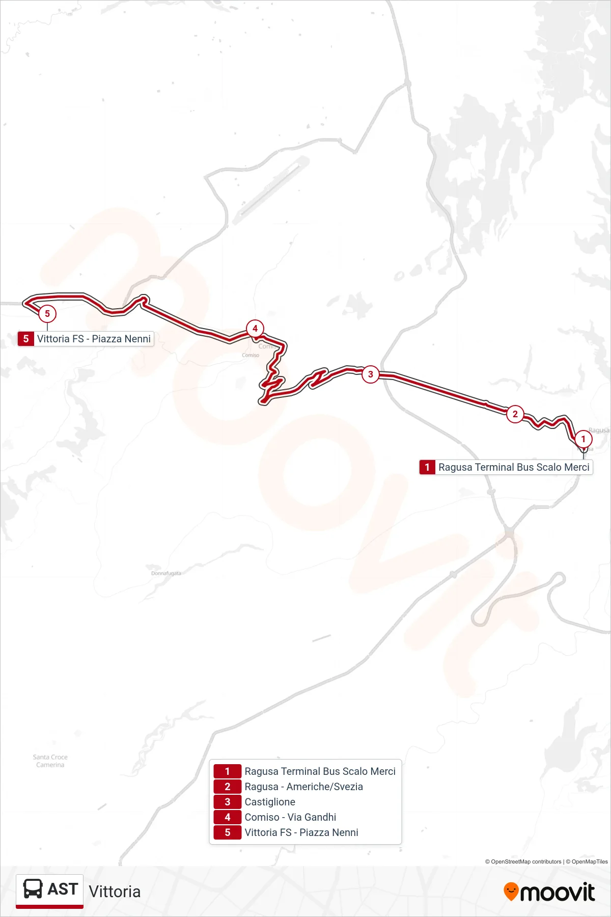 Linea AST bus (Vittoria) - Percorsi e fermate sulla mappa