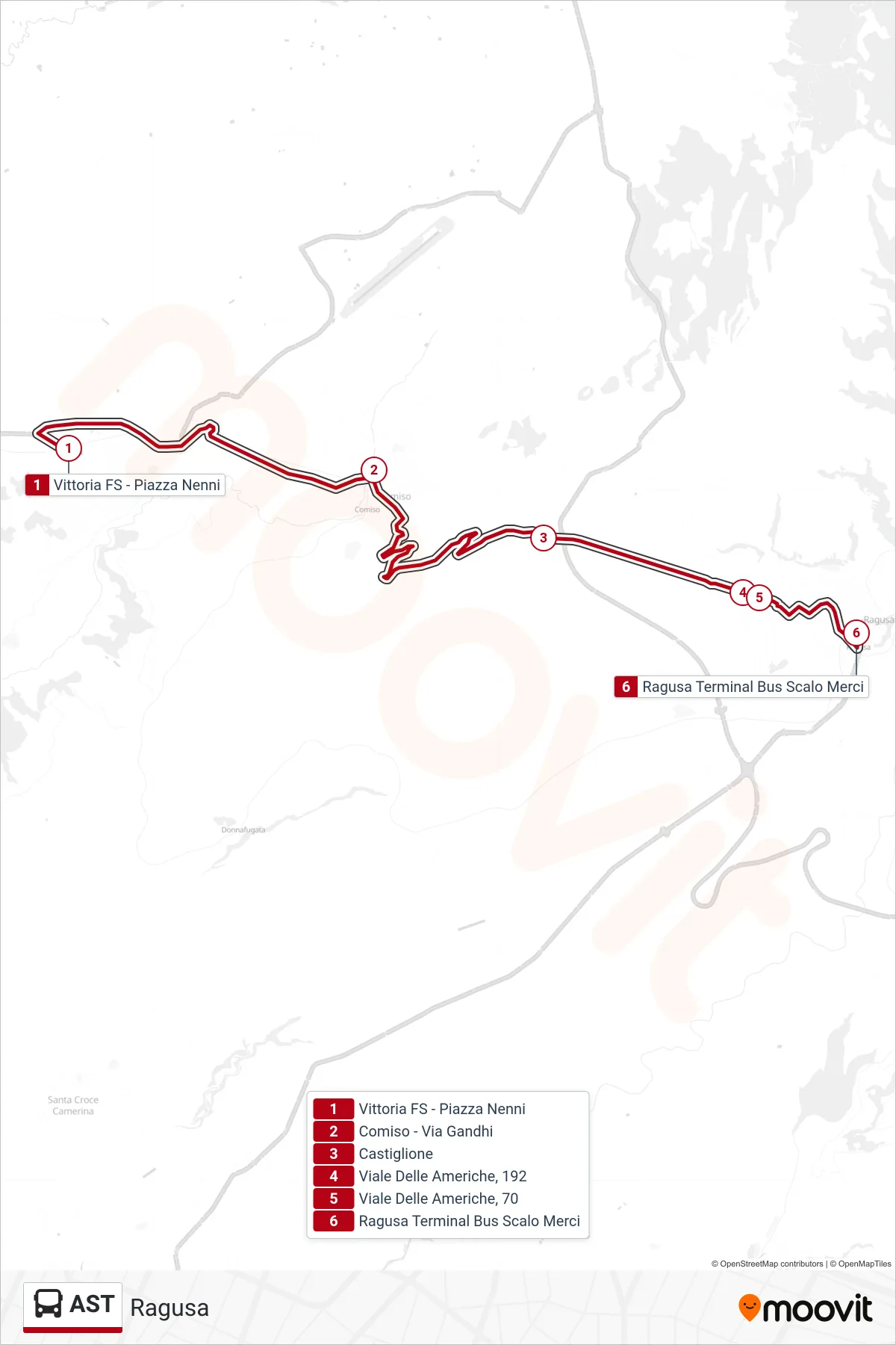 Linea AST  bus (Ragusa) - Percorsi e fermate sulla mappa
