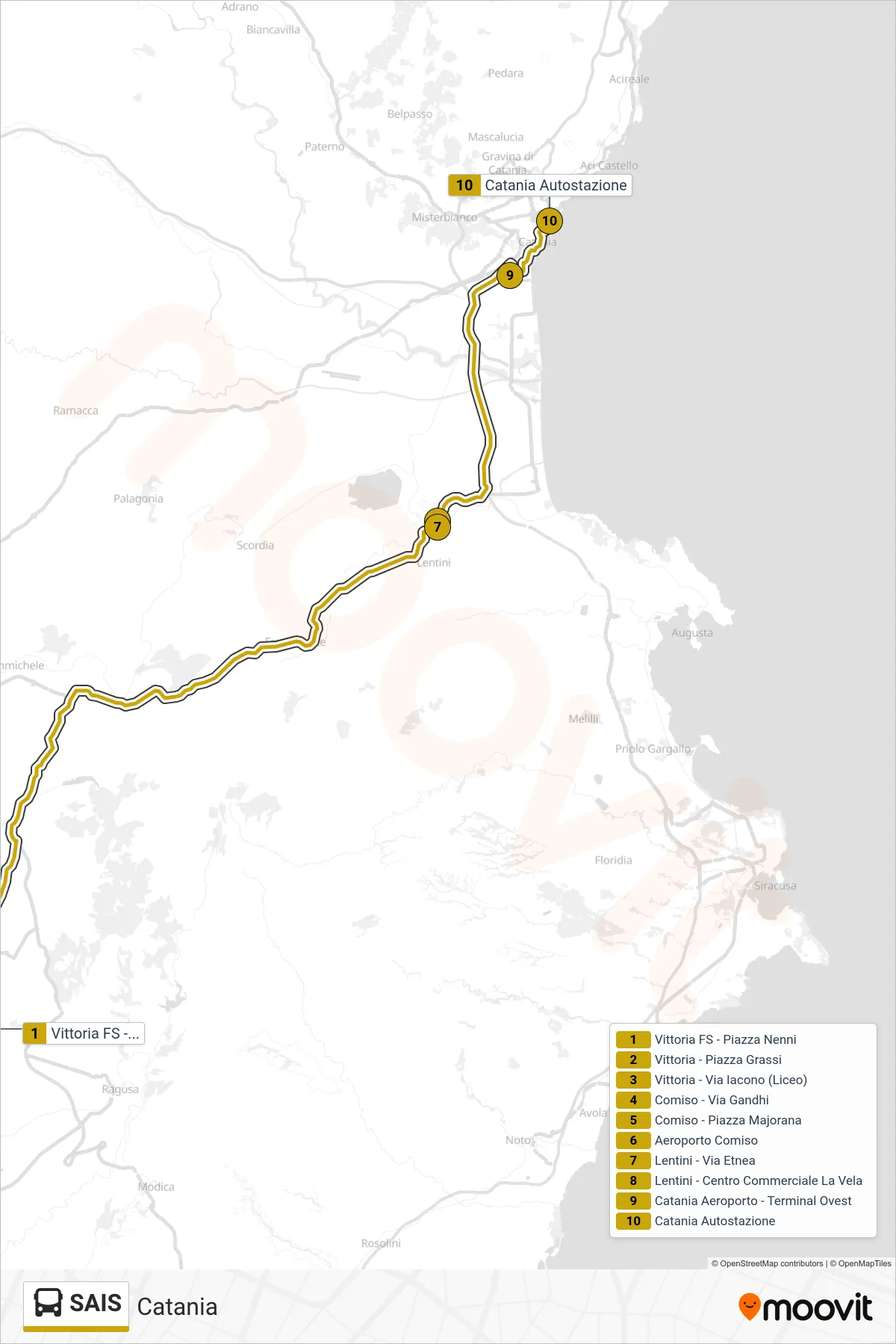 Linea SAIS  bus (Catania) - Percorsi e fermate sulla mappa
