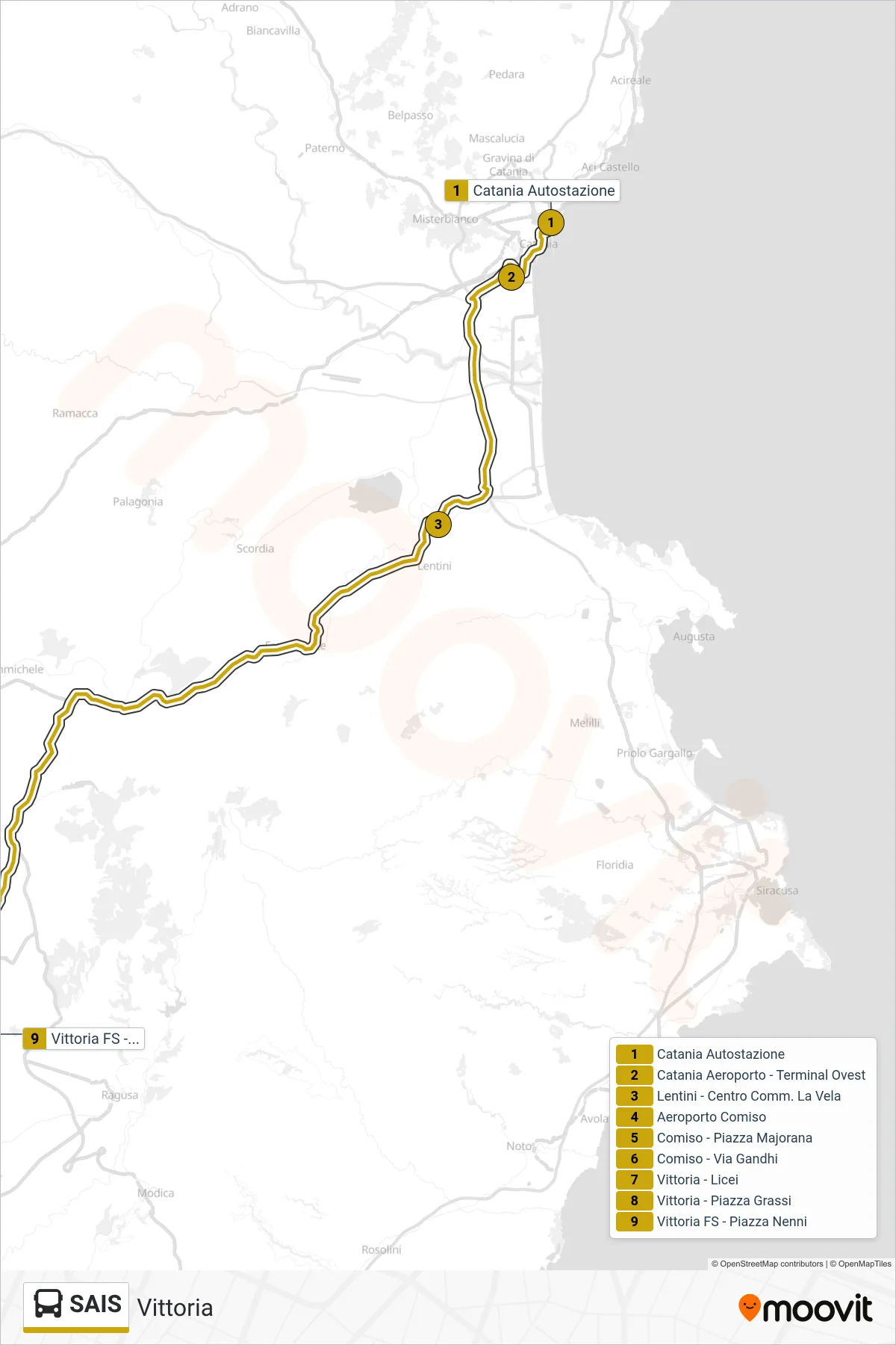 Linea SAIS bus (Vittoria) - Percorsi e fermate sulla mappa