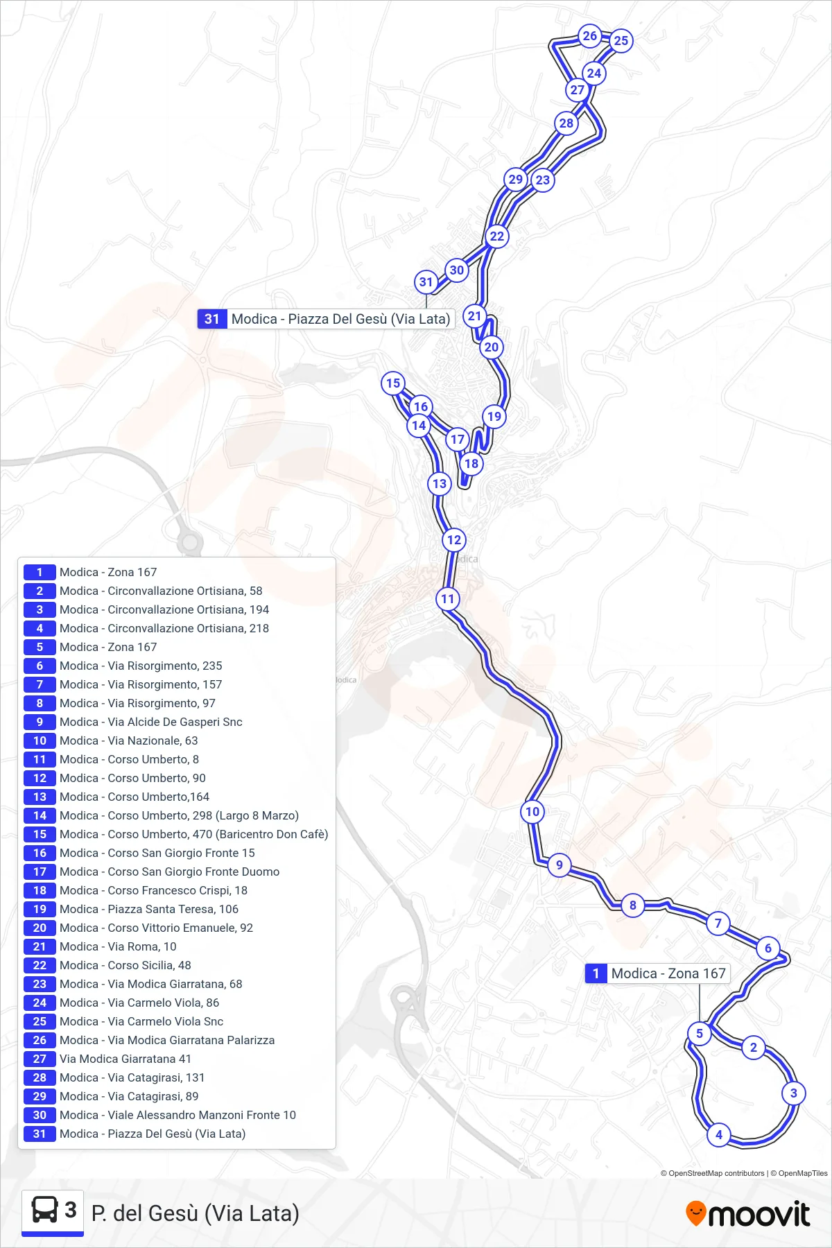 Linea 3 bus (P. del Gesù (Via Lata)) - Percorsi e fermate sulla mappa