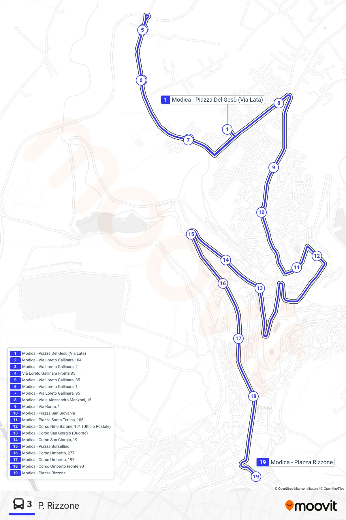 Linea 3  bus (P. Rizzone) - Percorsi e fermate sulla mappa
