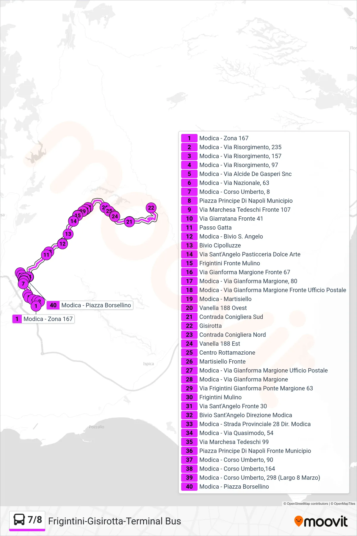 Linea 7/8 bus (Frigintini-Gisirotta-Terminal Bus) - Percorsi e fermate sulla mappa