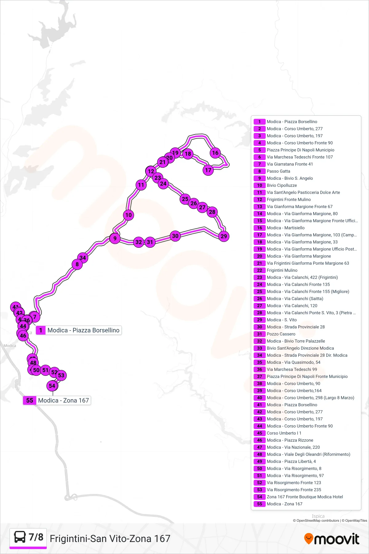 Linea 7/8 bus (Frigintini-San Vito-Zona 167) - Percorsi e fermate sulla mappa