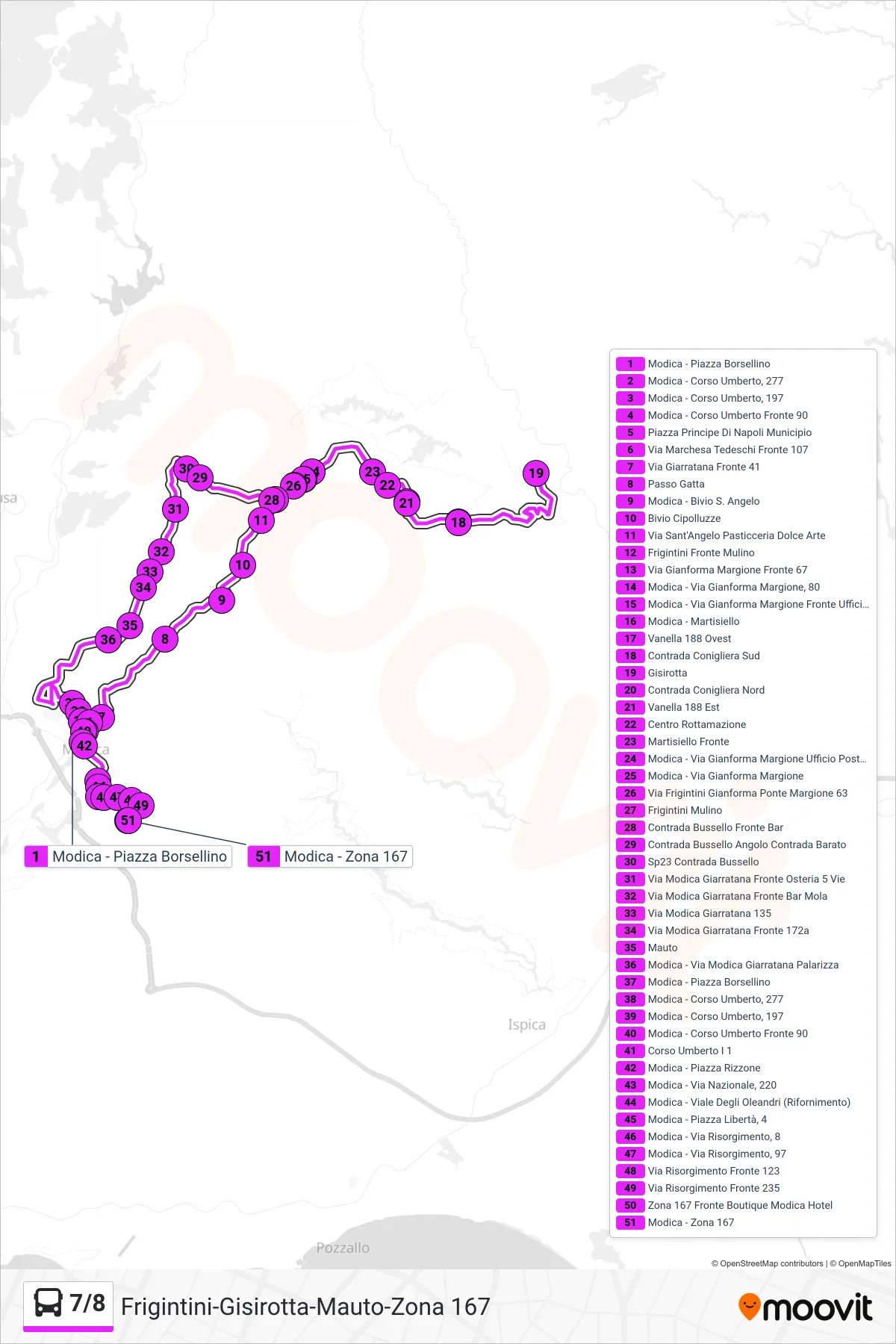 Linea 7/8  bus (Frigintini-Gisirotta-Mauto-Zona 167) - Percorsi e fermate sulla mappa