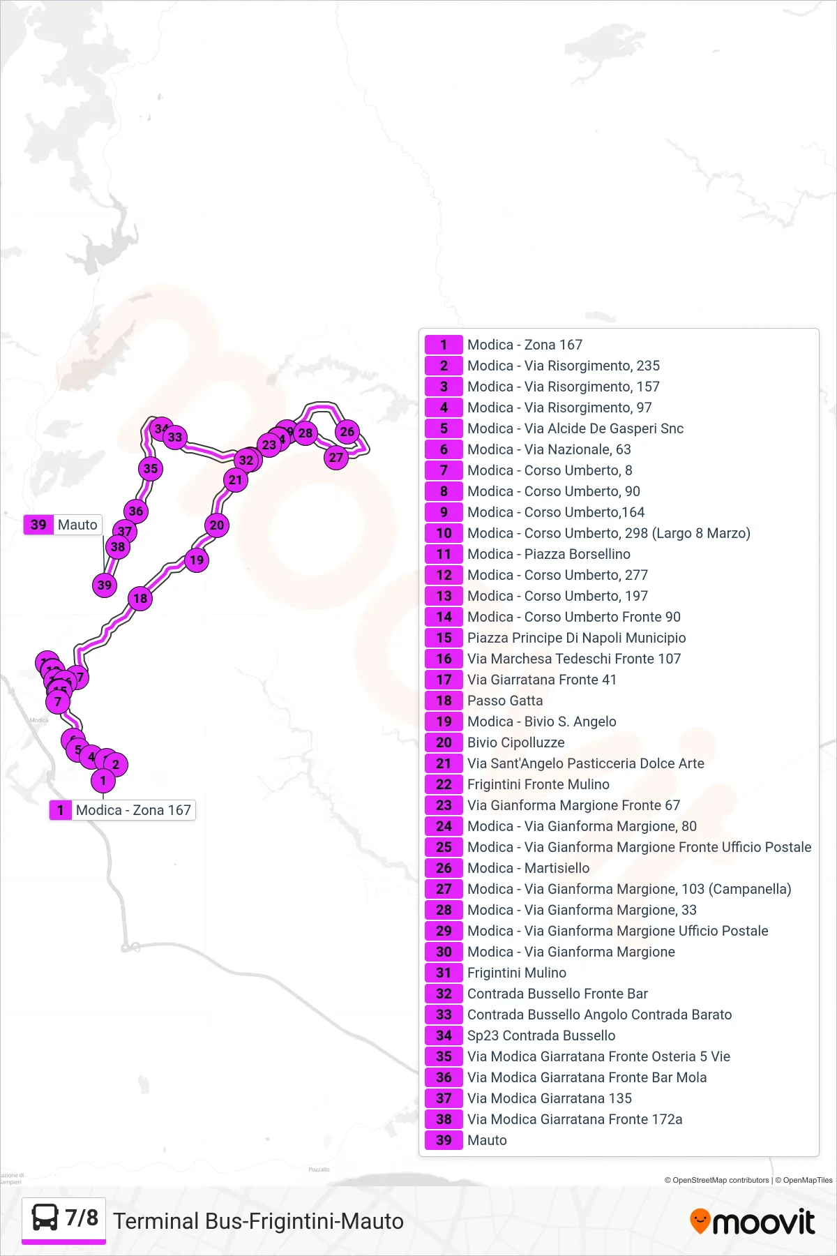 Linea 7/8  bus (Terminal Bus-Frigintini-Mauto) - Percorsi e fermate sulla mappa