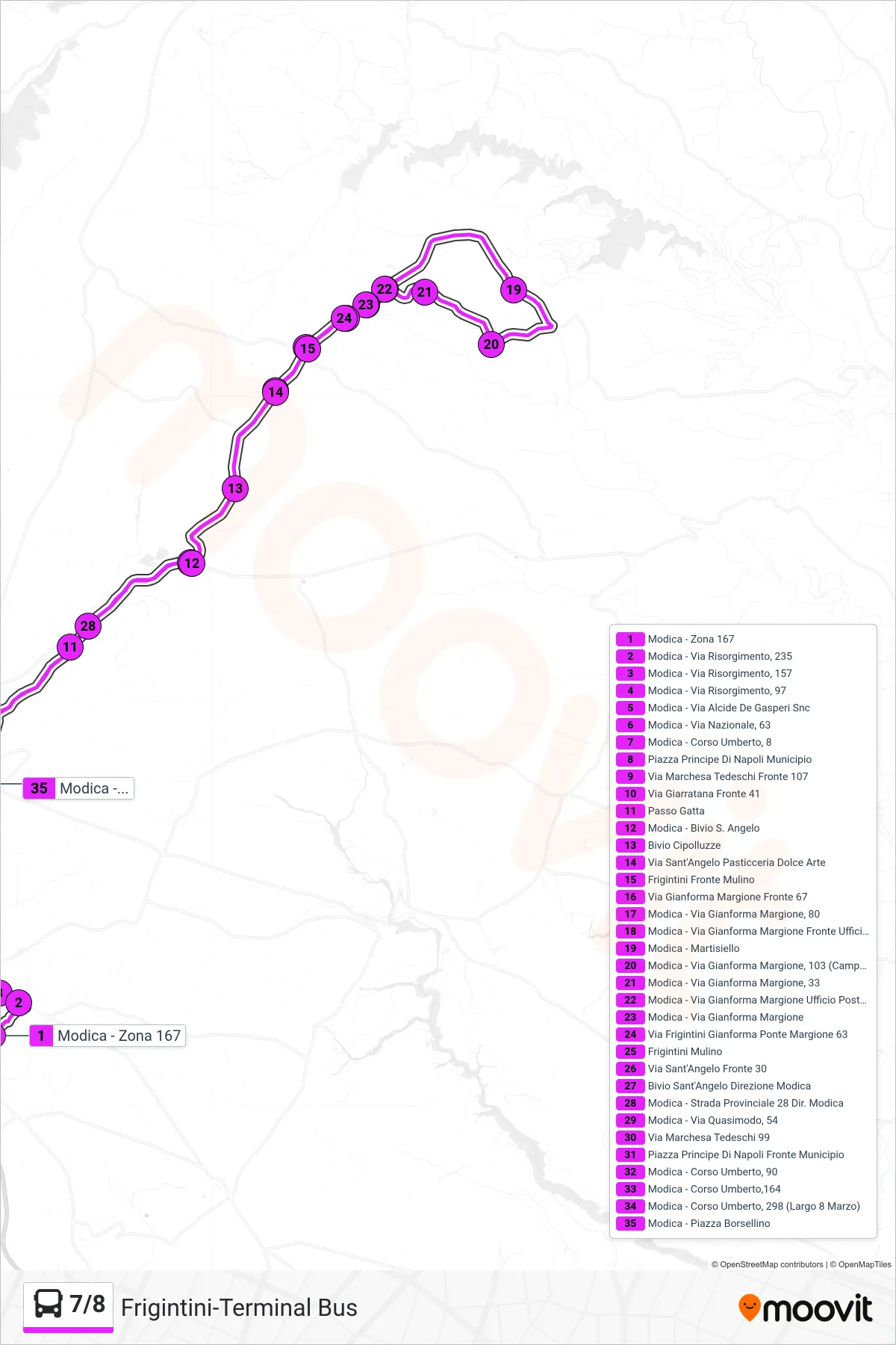 Linea 7/8  bus (Frigintini-Terminal Bus) - Percorsi e fermate sulla mappa