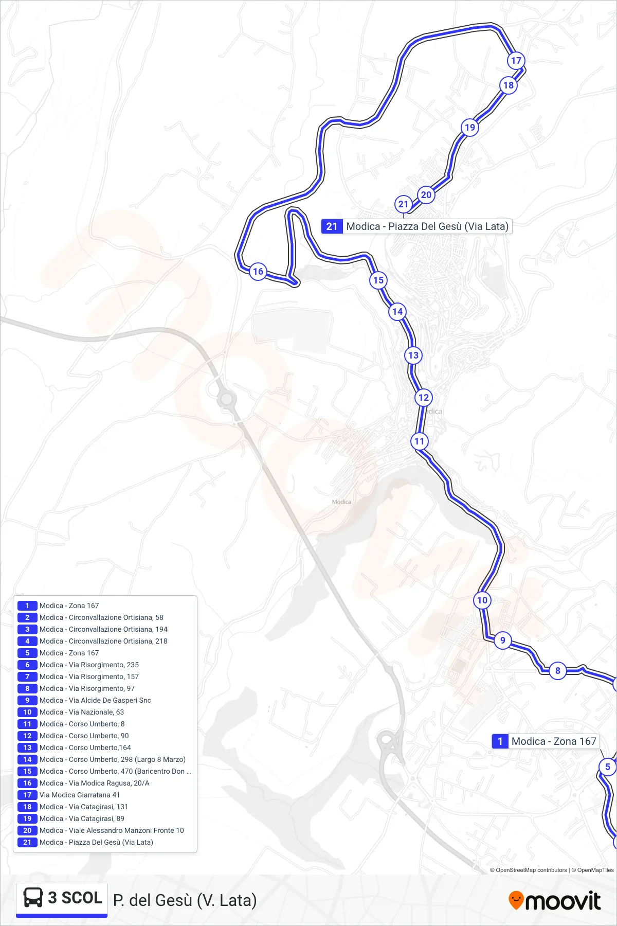 Linea 3 SCOL  bus (P. del Gesù (V. Lata)) - Percorsi e fermate sulla mappa