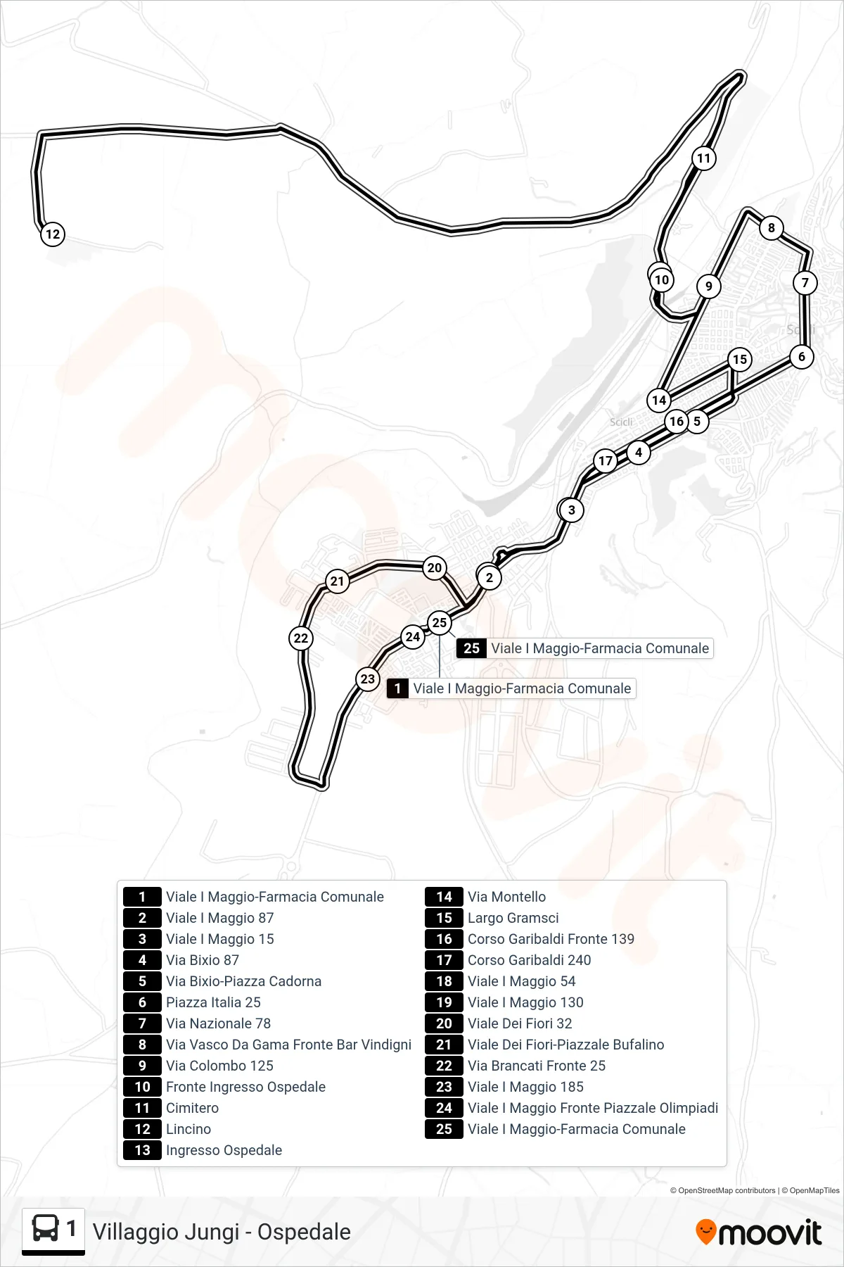 Linea 1 bus (Lincino) - Percorsi e fermate sulla mappa