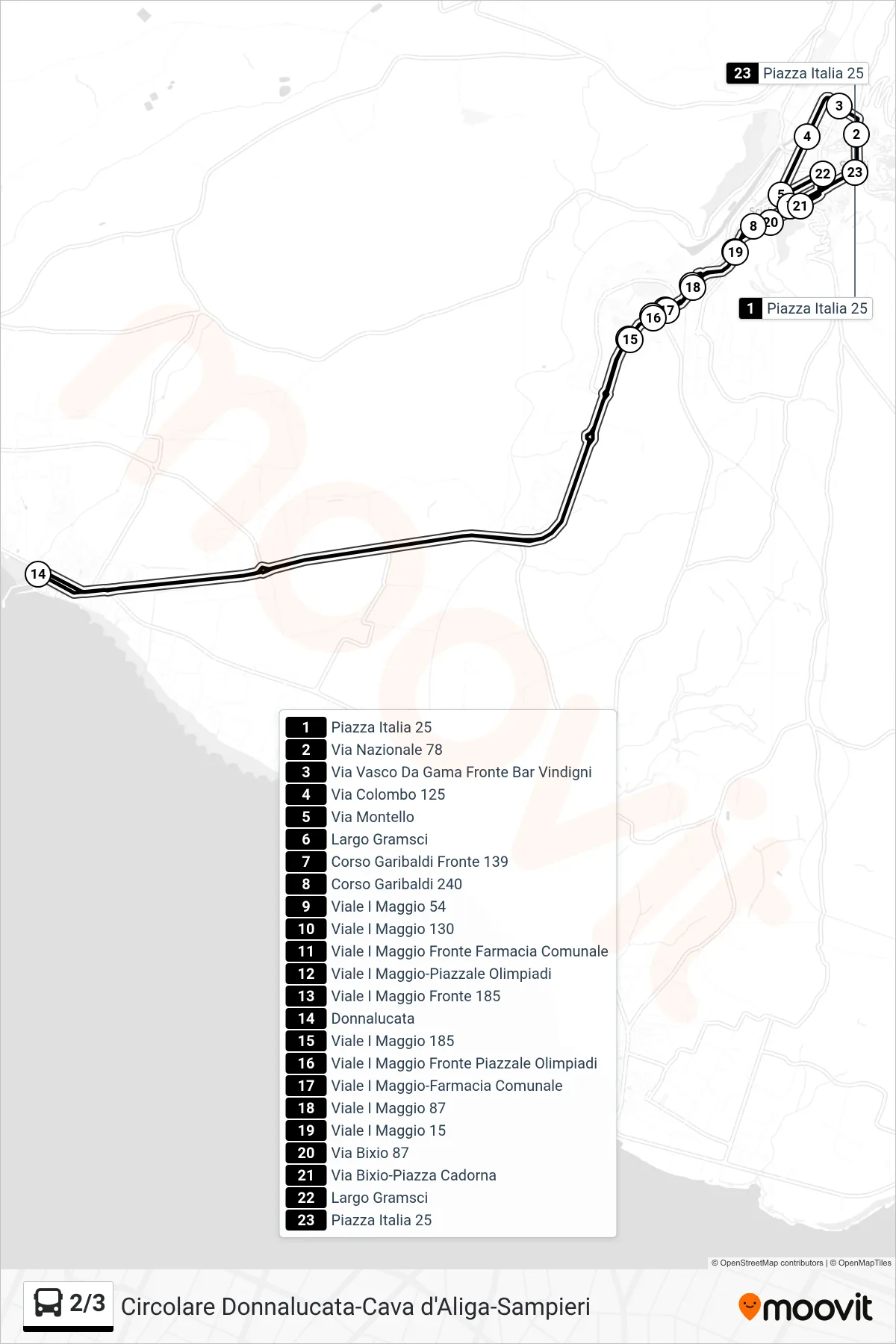 Linea 2/3 bus (Donnalucata) - Percorsi e fermate sulla mappa