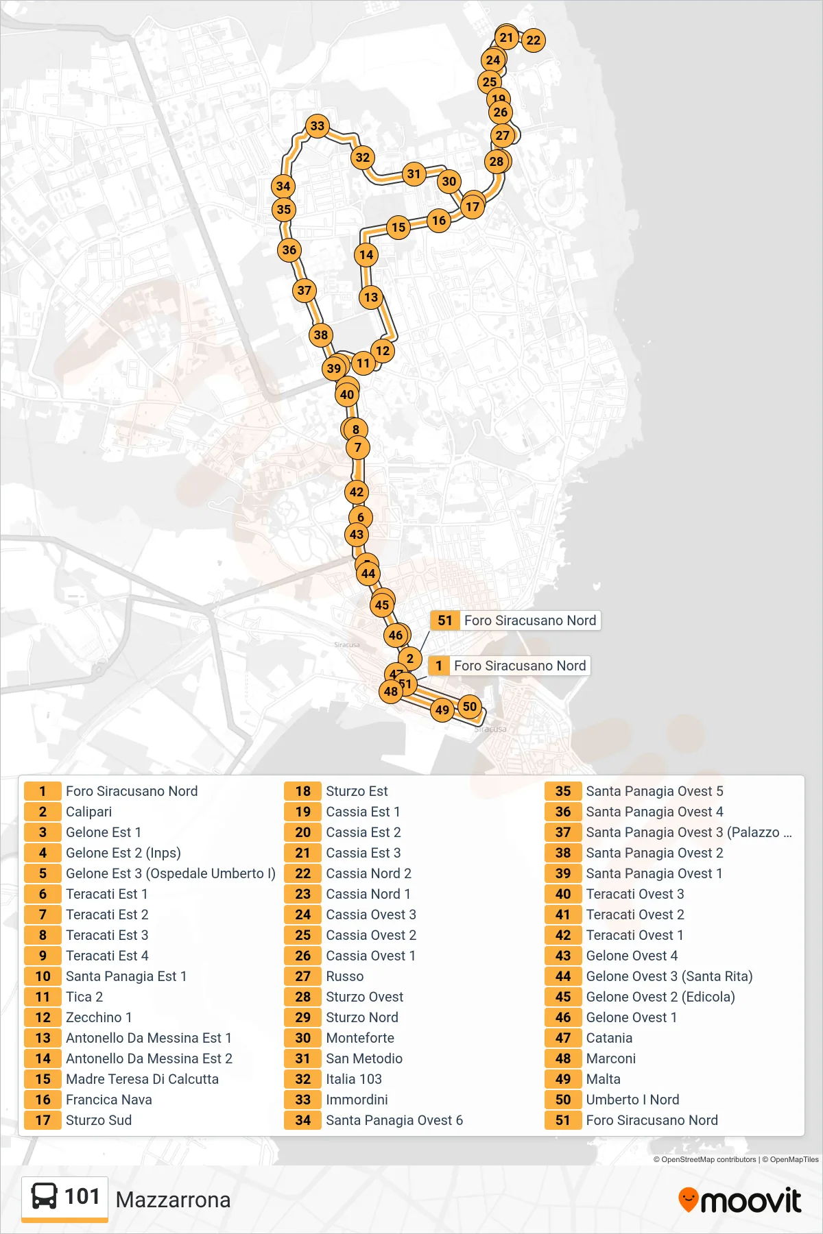 Linea 101 bus (Mazzarrona) - Percorsi e fermate sulla mappa