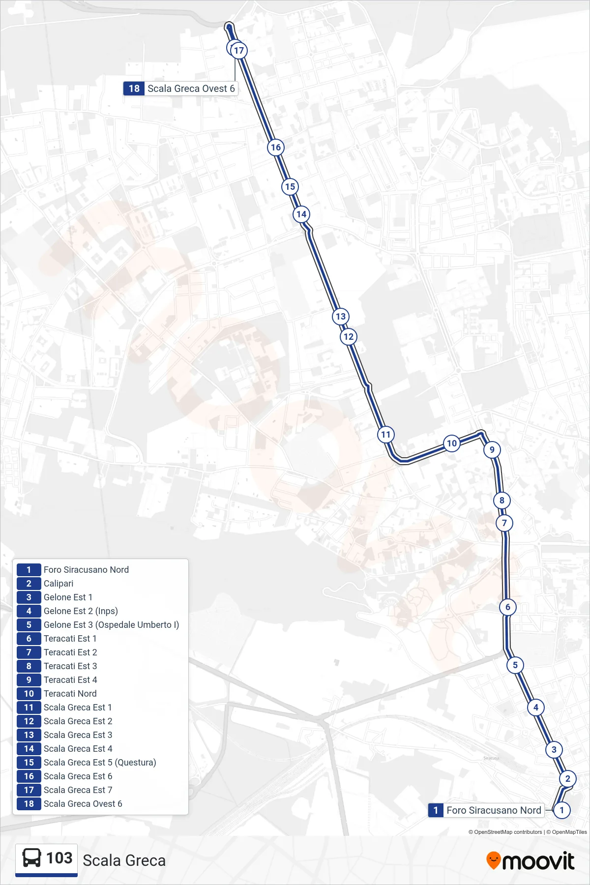 Linea 103 bus (Scala Greca) - Percorsi e fermate sulla mappa