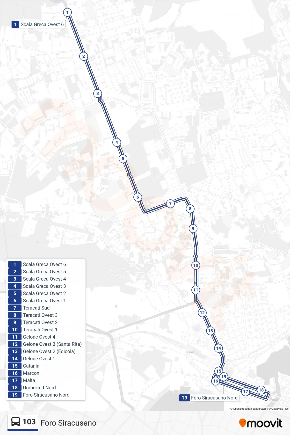 Linea 103 bus (Foro Siracusano) - Percorsi e fermate sulla mappa