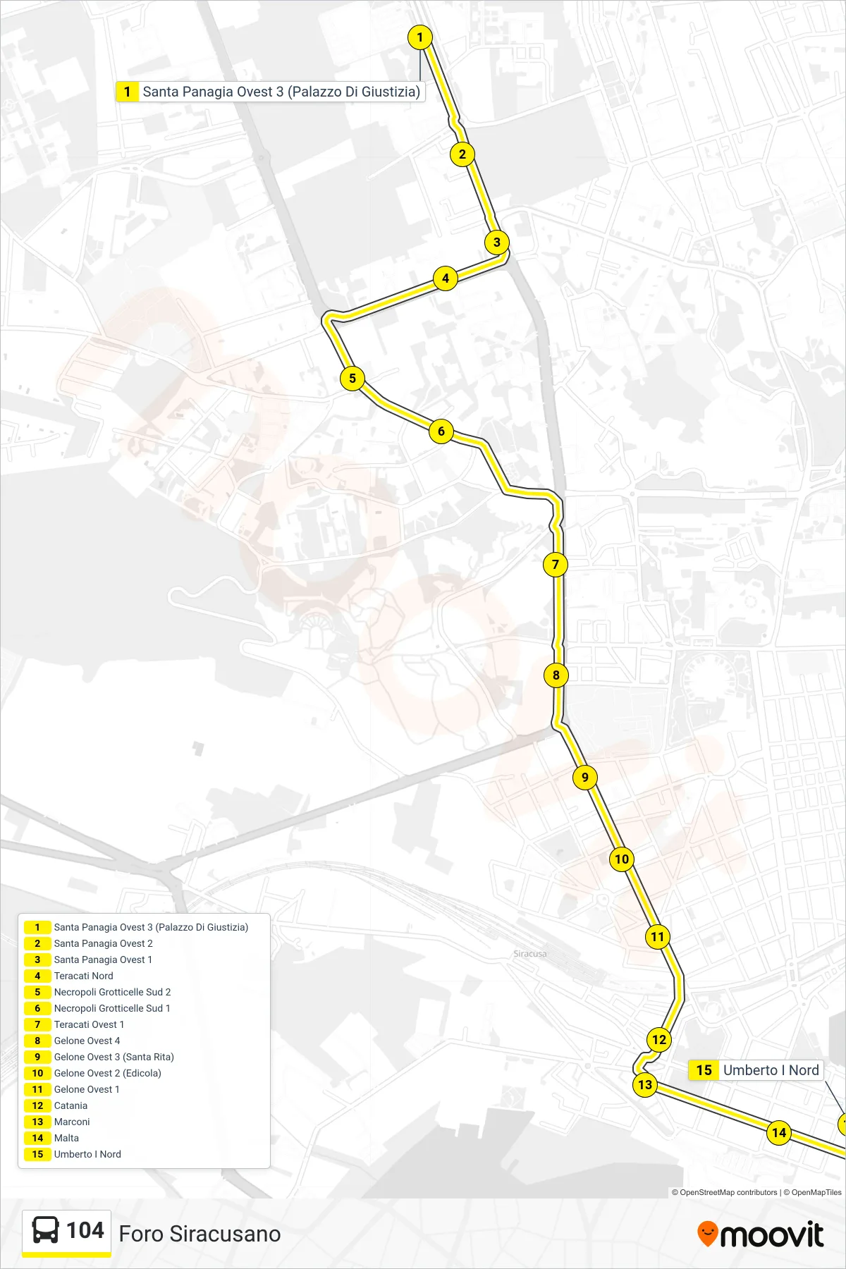 Linea 104  bus (Foro Siracusano) - Percorsi e fermate sulla mappa