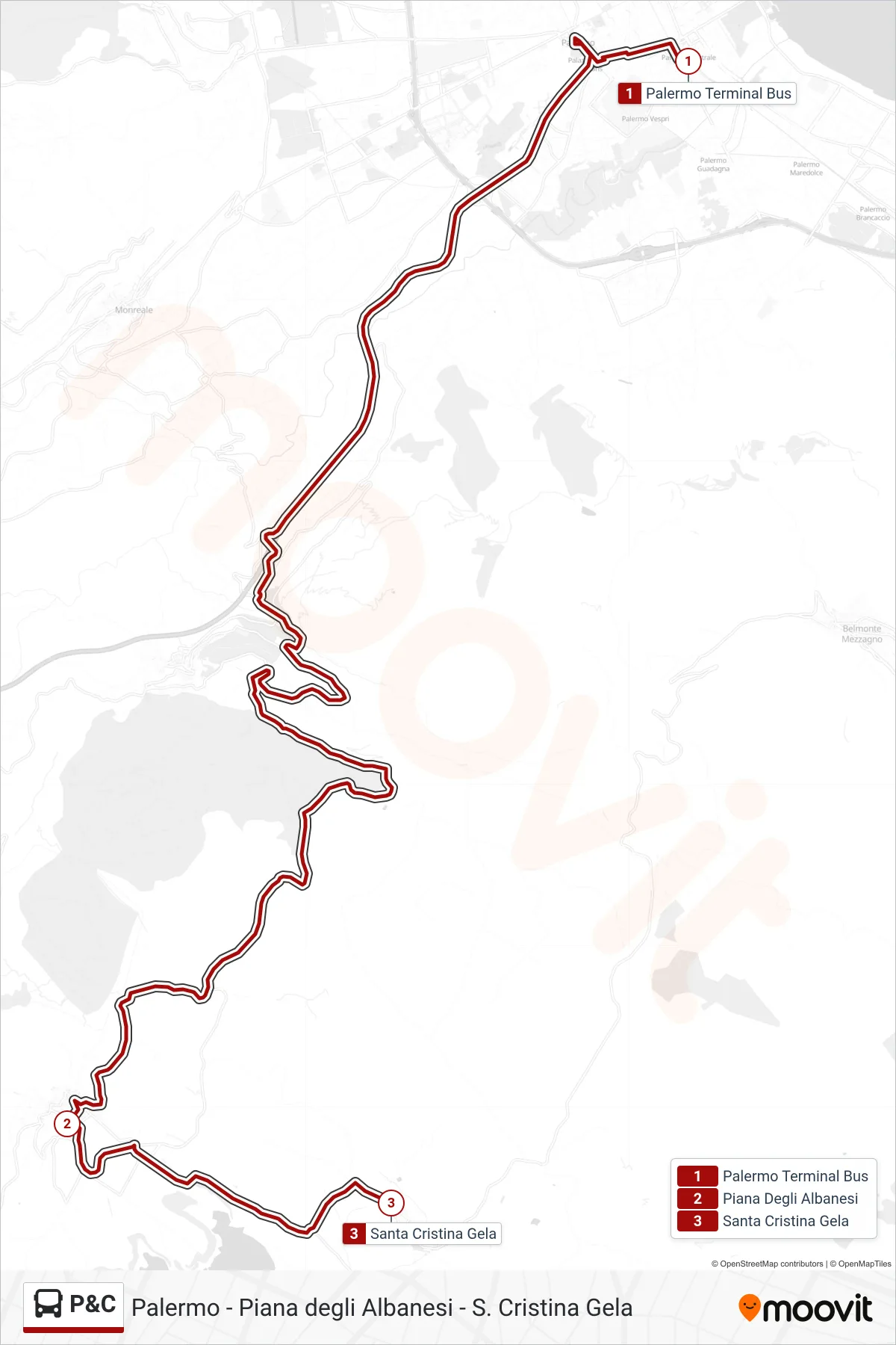 Linea P&C bus (Santa Cristina Gela) - Percorsi e fermate sulla mappa