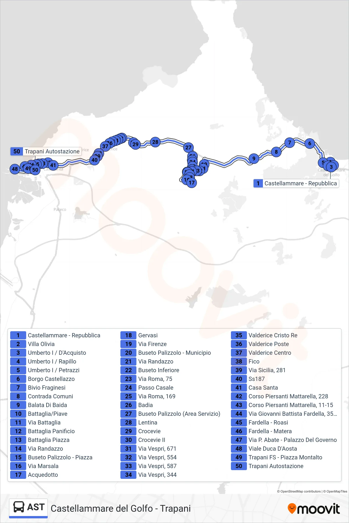Linea AST tram (Trapani) - Percorsi e fermate sulla mappa