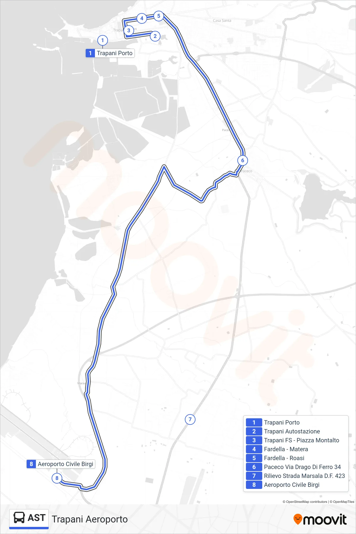 Linea AST tram (Trapani Aeroporto) - Percorsi e fermate sulla mappa