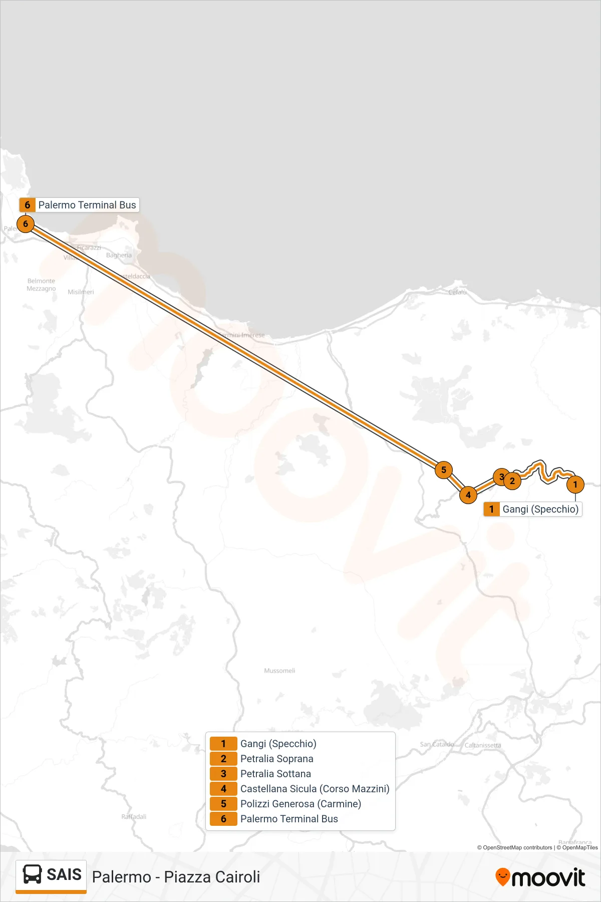 Linea SAIS tram (Palermo - Piazza Cairoli) - Percorsi e fermate sulla mappa