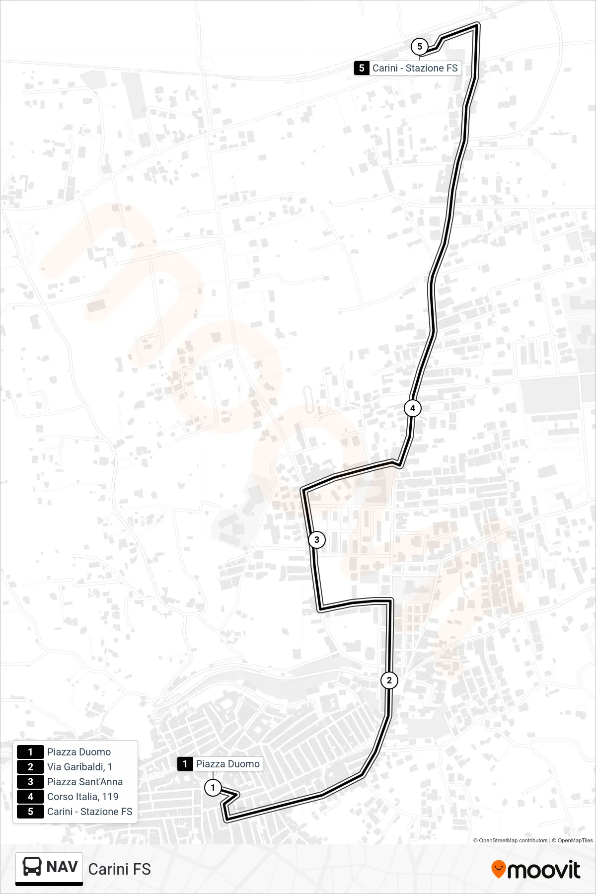 Linea NAV bus (Carini FS) - Percorsi e fermate sulla mappa
