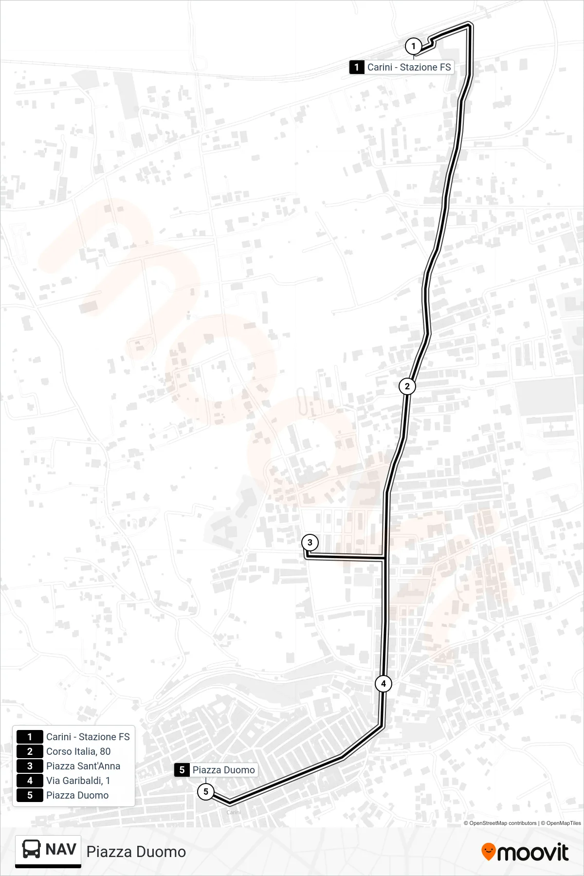Linea NAV  bus (Piazza Duomo) - Percorsi e fermate sulla mappa