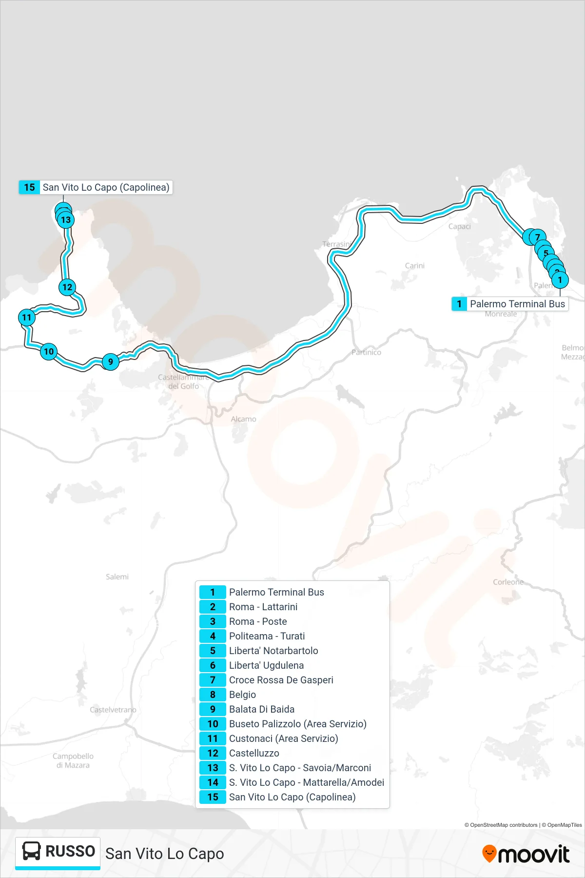 Linea RUSSO bus (San Vito Lo Capo) - Percorsi e fermate sulla mappa