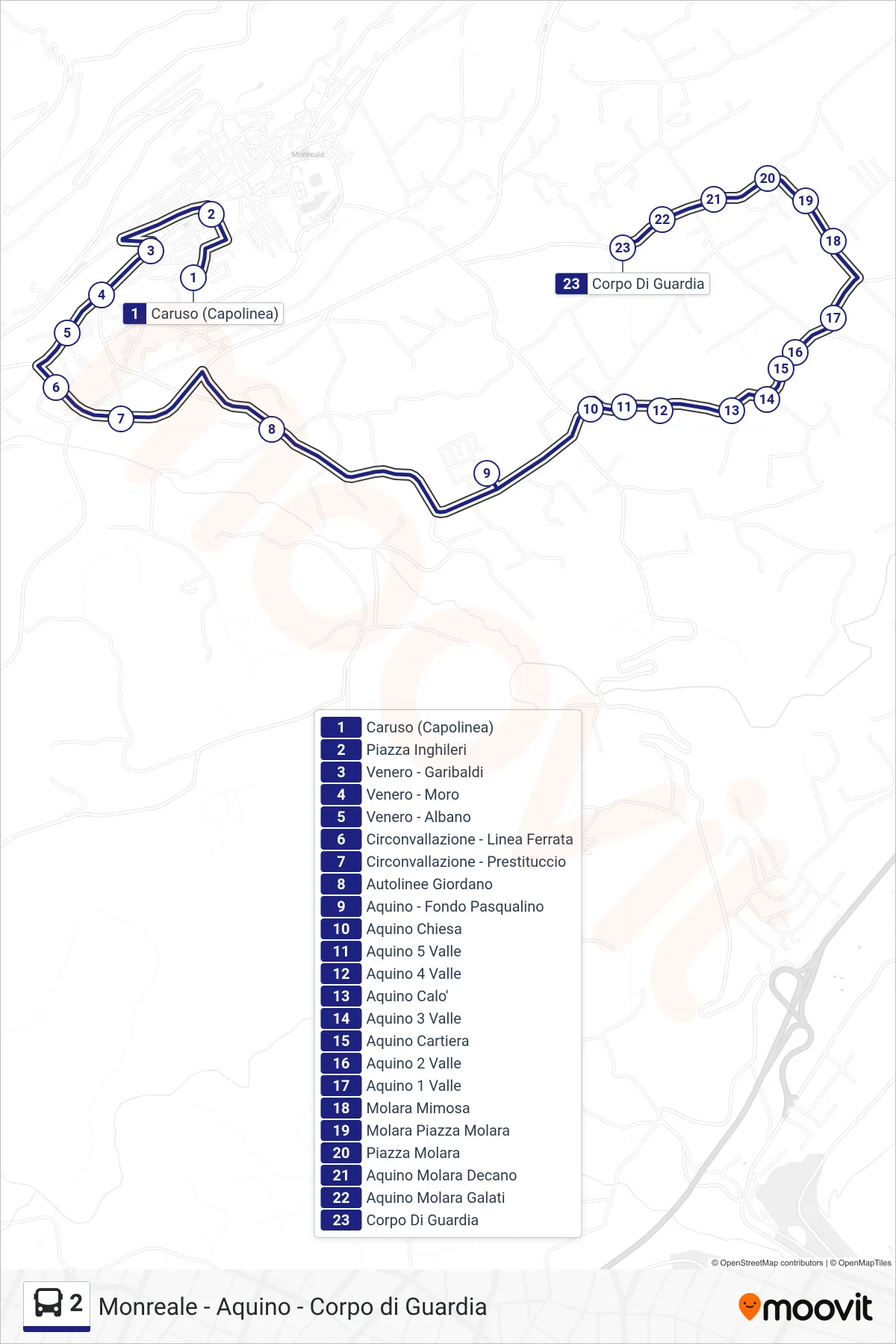 Linea 2 bus (Corpo Di Guardia) - Percorsi e fermate sulla mappa
